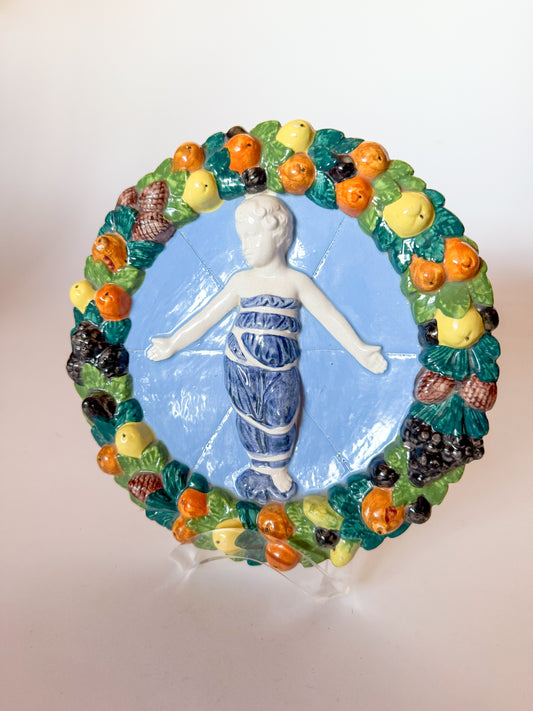 1960s Italian Ceramic della Robbia Style Wall Plaque