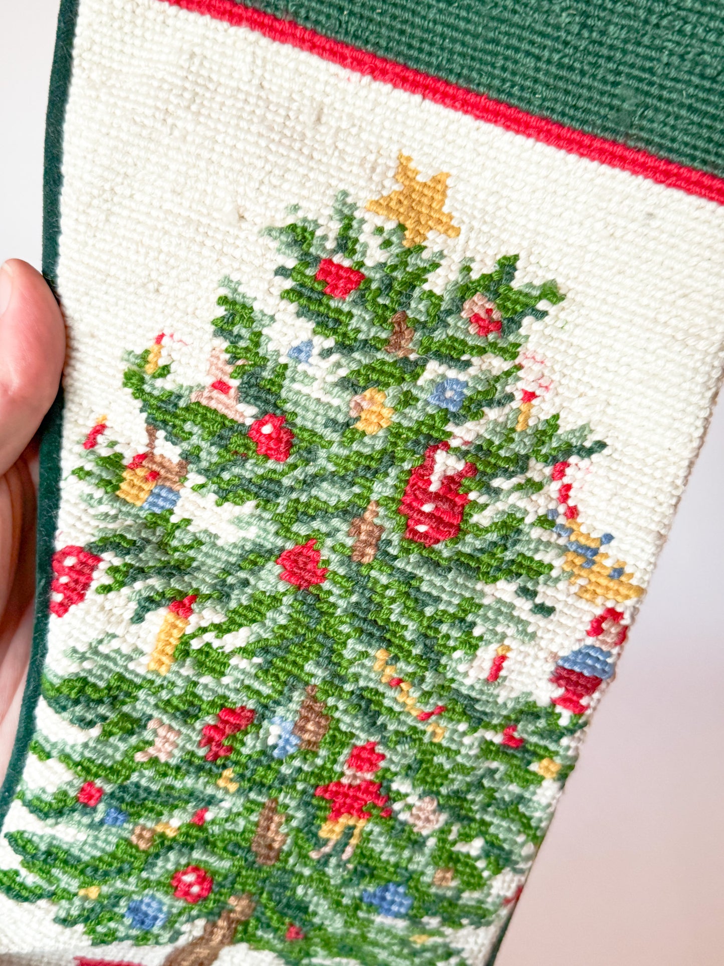 Vintage Needlepoint Stocking with Christmas Tree