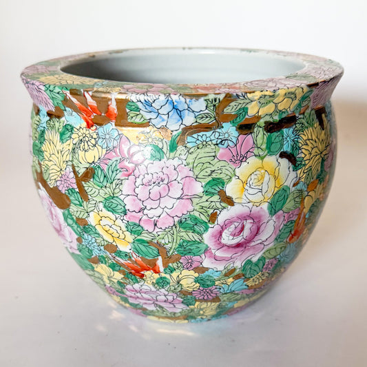 Vintage Chinese Ceramic Porcelain Mille Fleur Thousand Flowers Jardiniere Planter