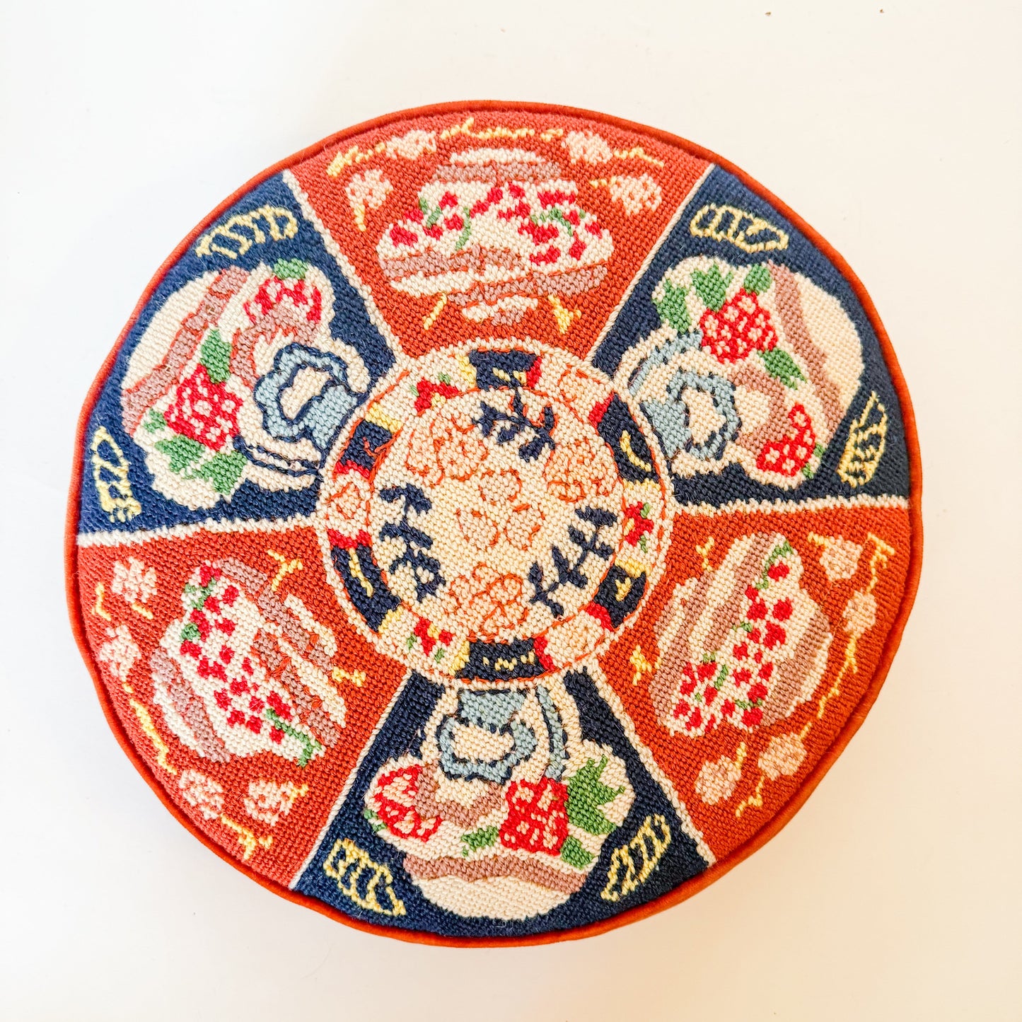 Vintage Imari Needlepoint and Velvet Pillow