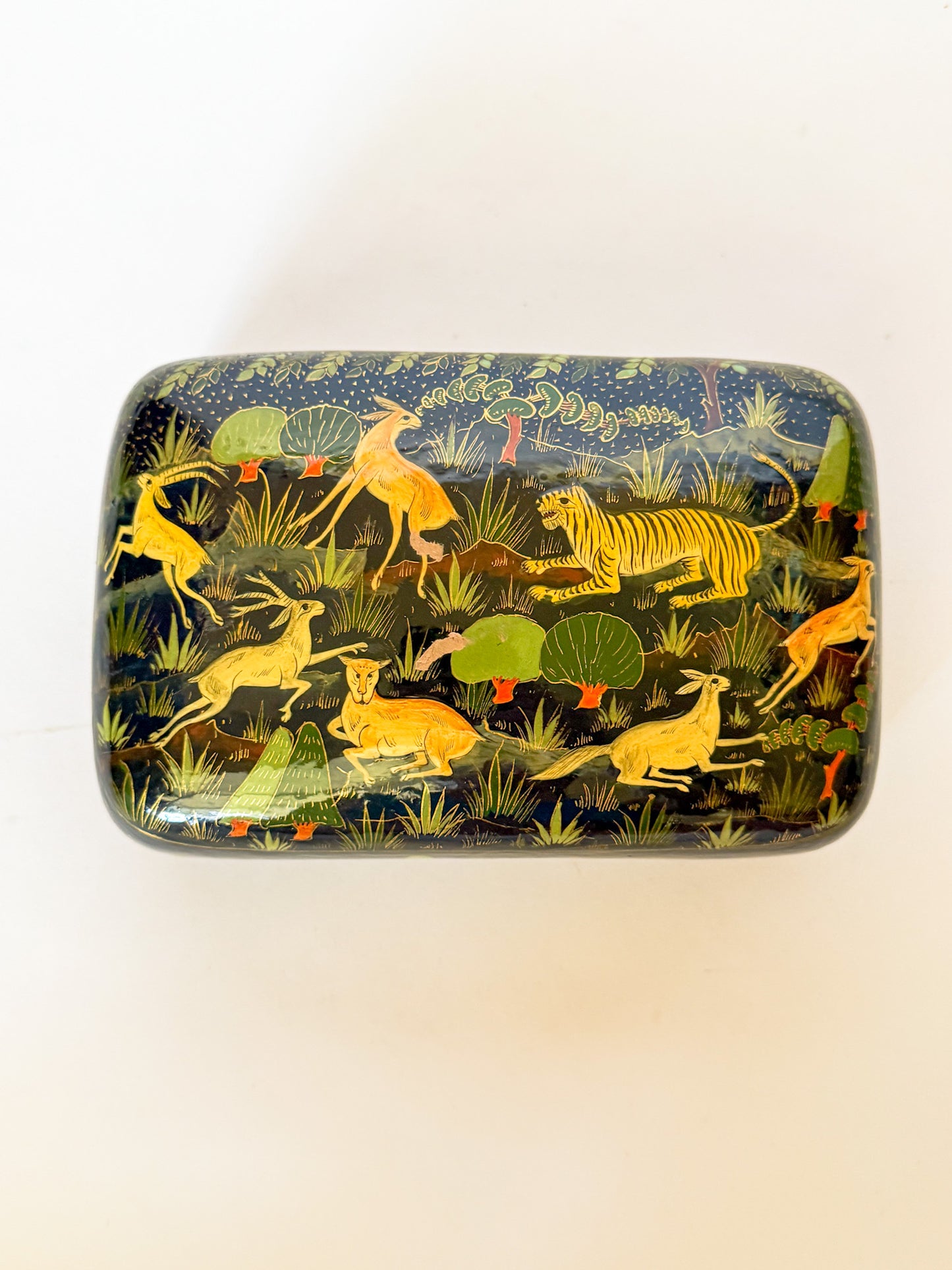 Large Vintage Lacquered Domed Box With Flora and Fauna