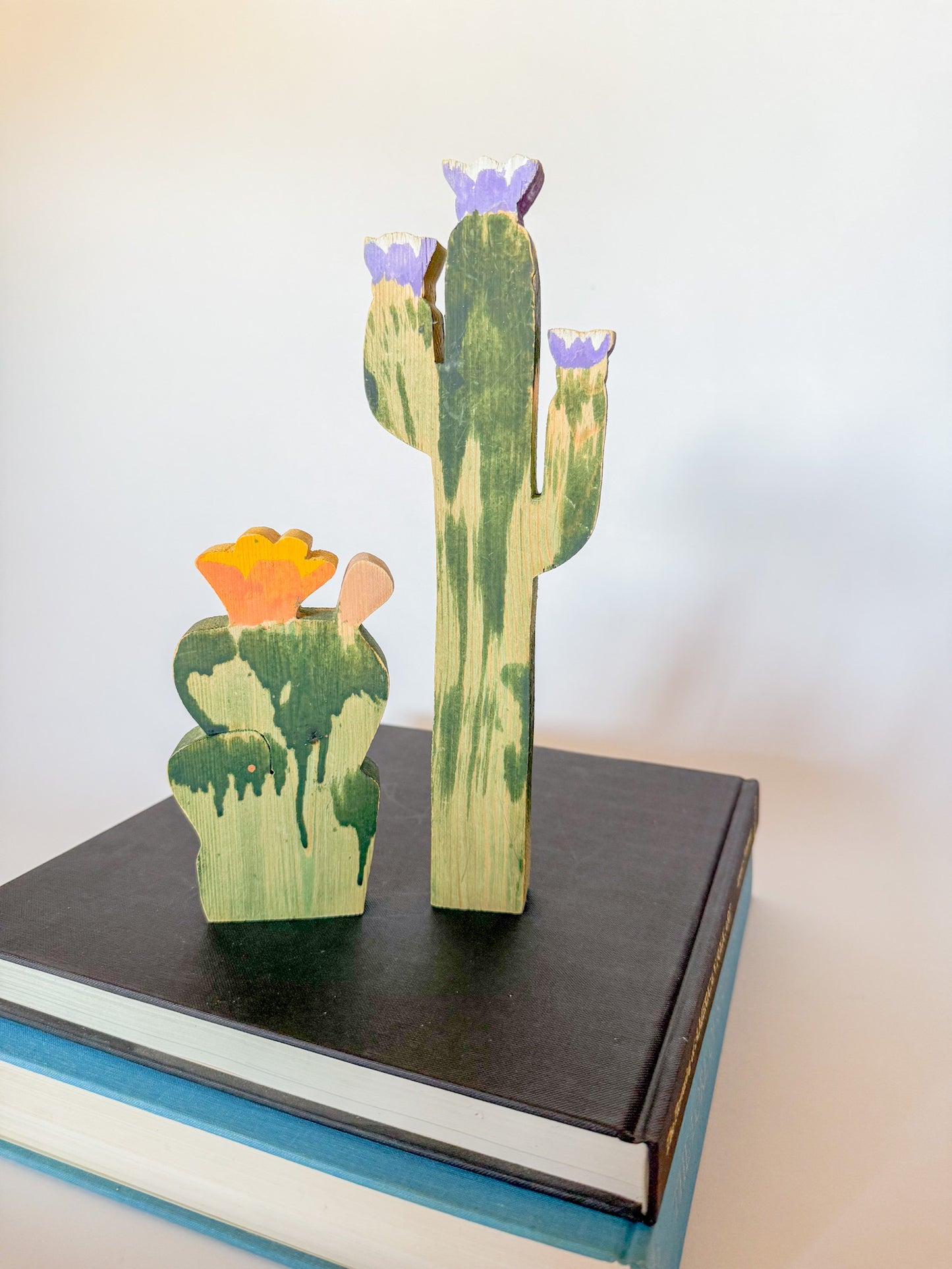 Vintage Wood Cut Cactus Art Objects by Texas Woodworker
