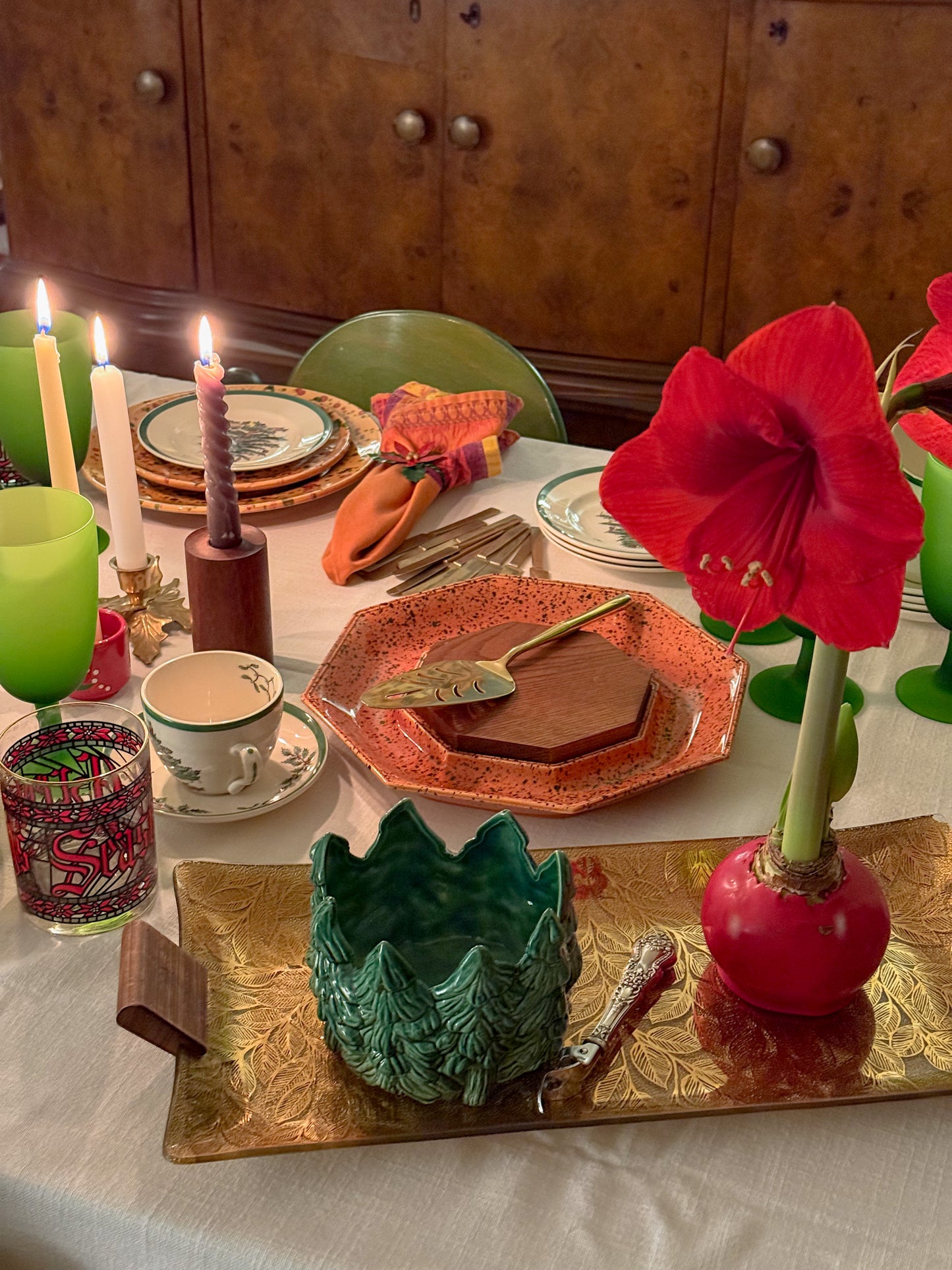 Mid-Century Modern Ernest Sohn Gilt Leaf Handkerchief Glass and Wood Tray, Signed