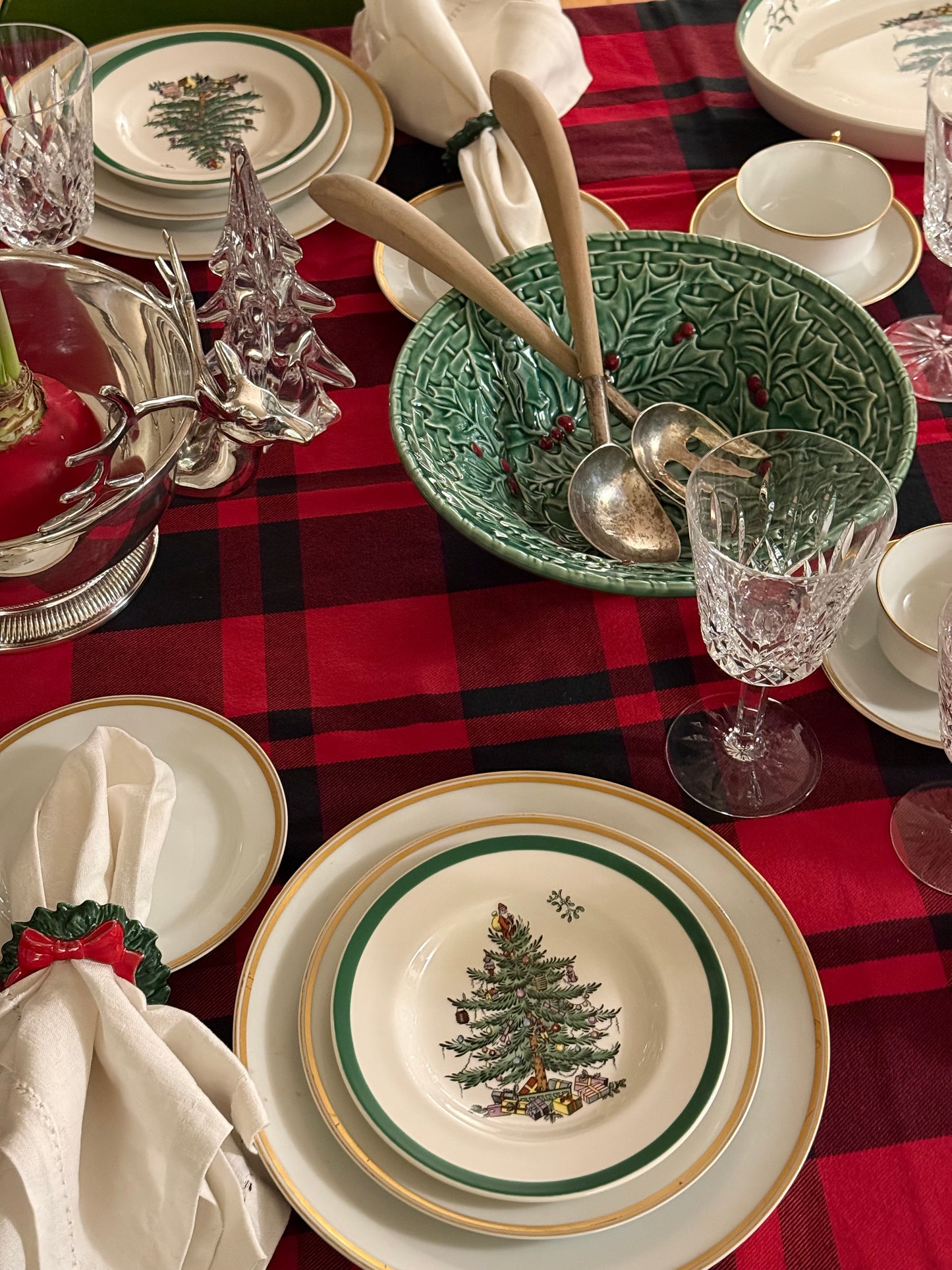 Vintage Spode Christmas Tree Dessert Plates, Set of 7