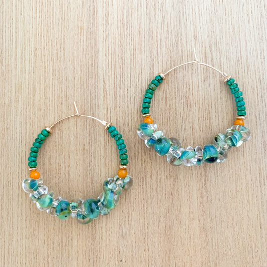 Green Glass Ruffle Hoops