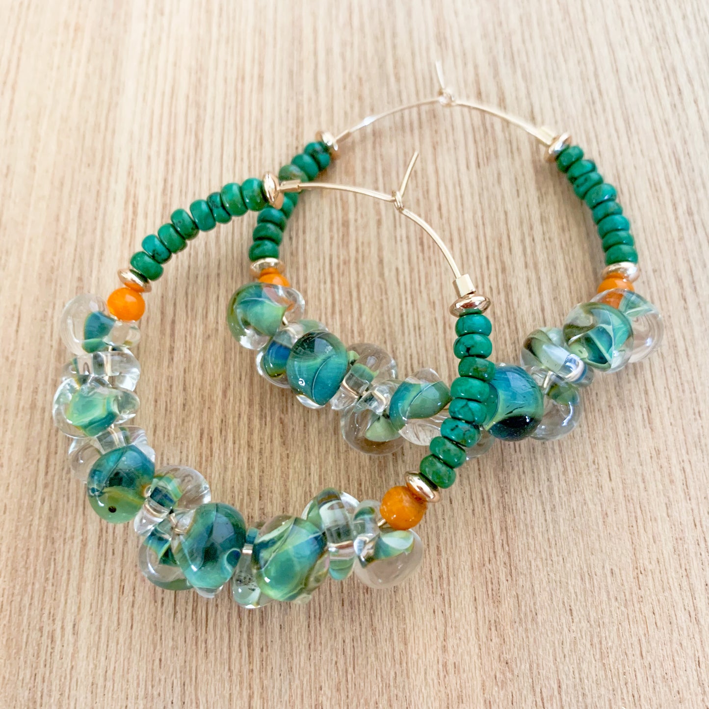 Green Glass Ruffle Hoops