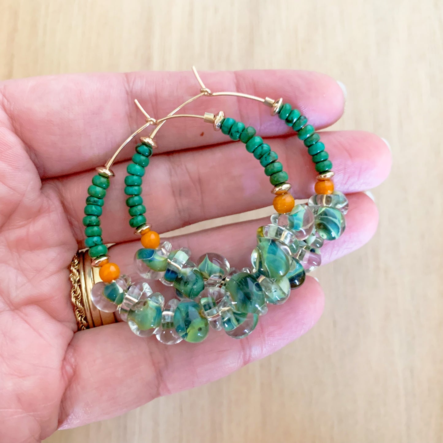 Green Glass Ruffle Hoops