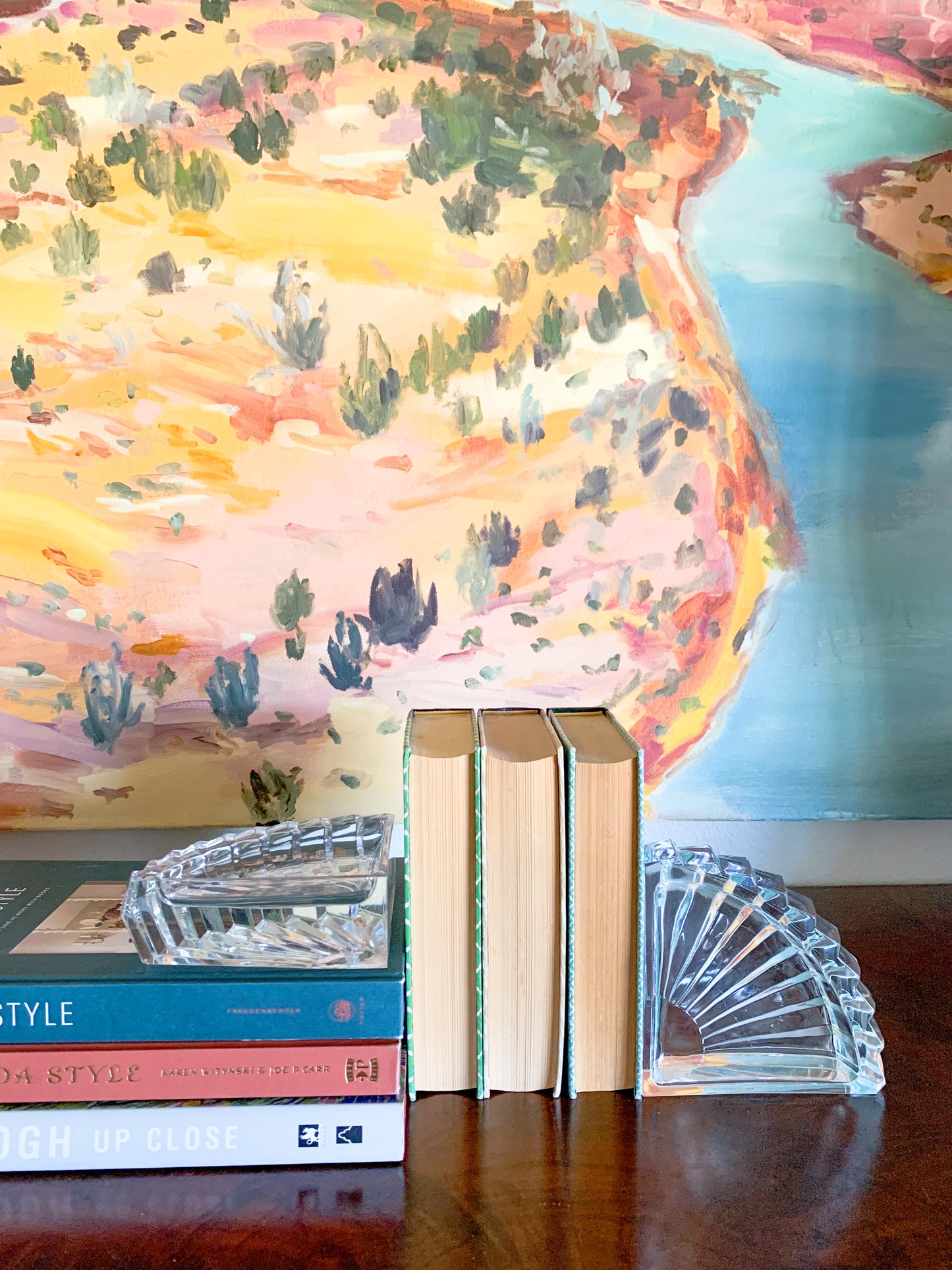Mid-Century Glass Arch Bookends + Catchall / Ashtrays / Nut Bowls - Set of 2