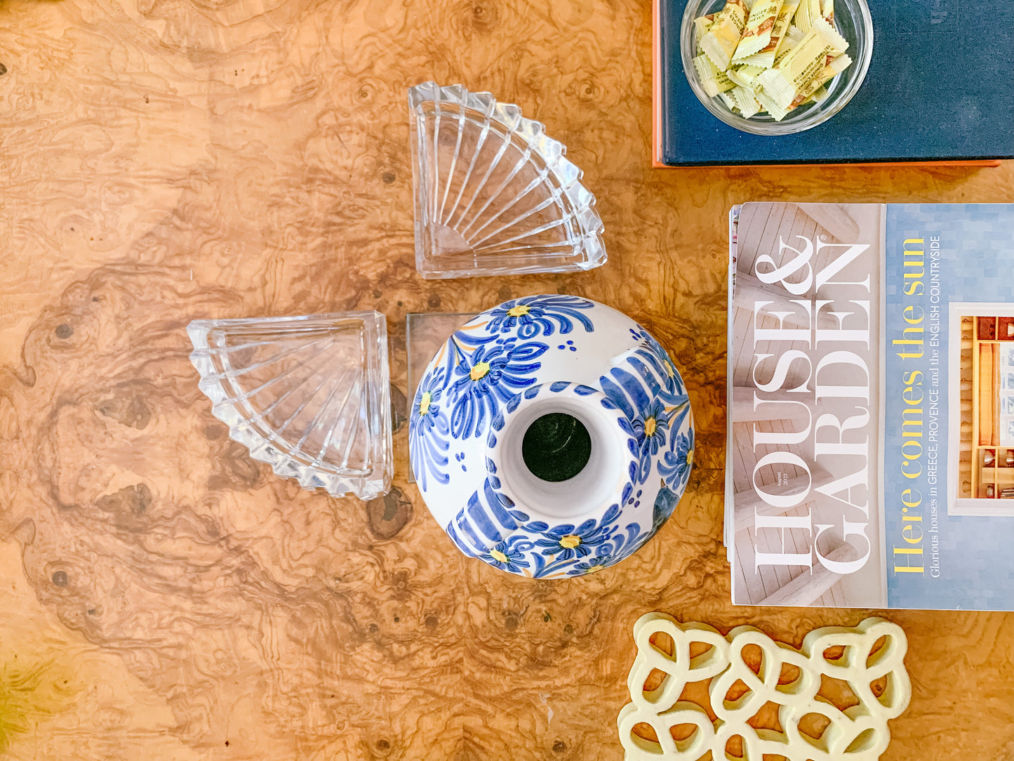 Mid-Century Glass Arch Bookends + Catchall / Ashtrays / Nut Bowls - Set of 2