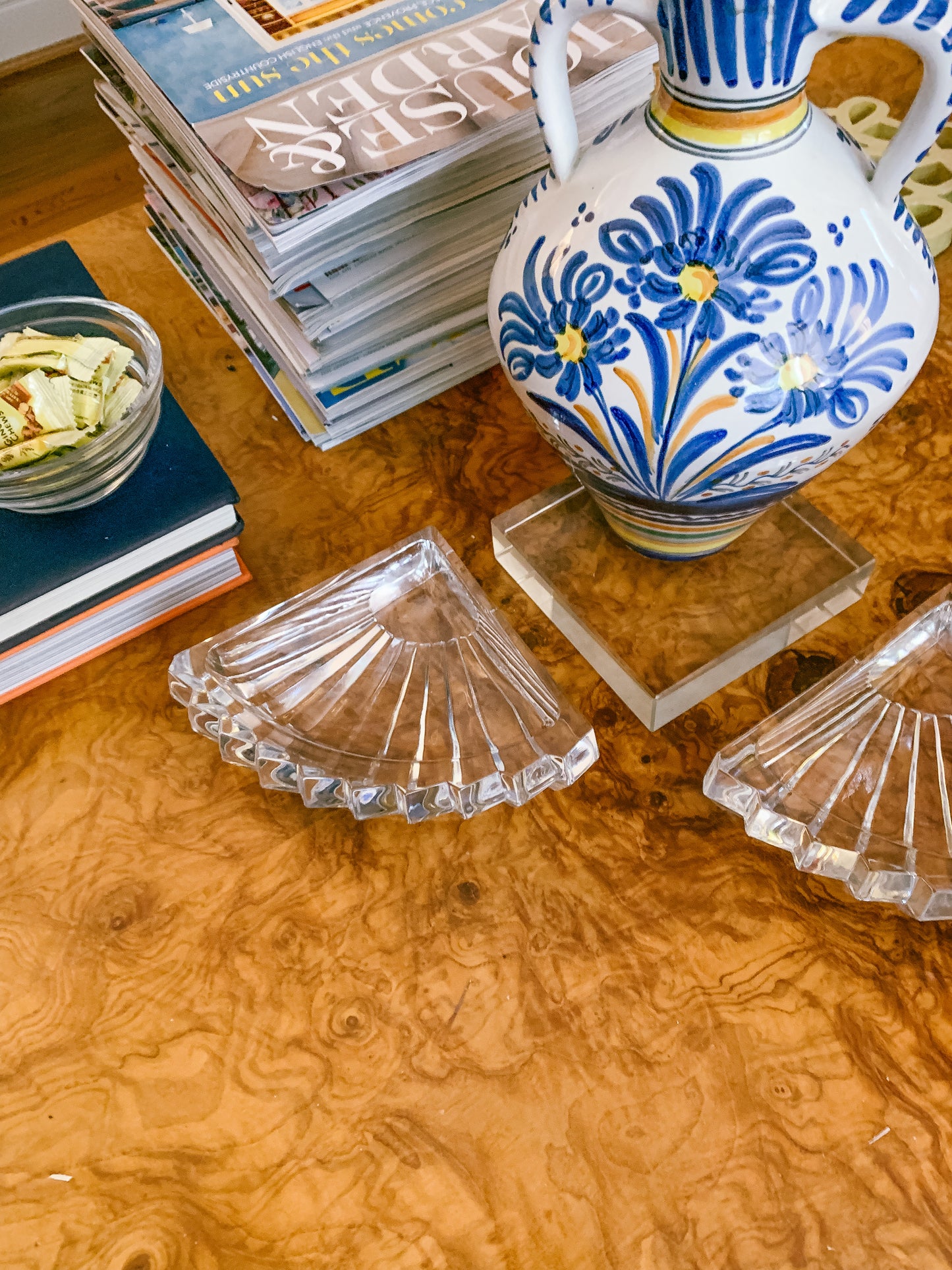 Mid-Century Glass Arch Bookends + Catchall / Ashtrays / Nut Bowls - Set of 2