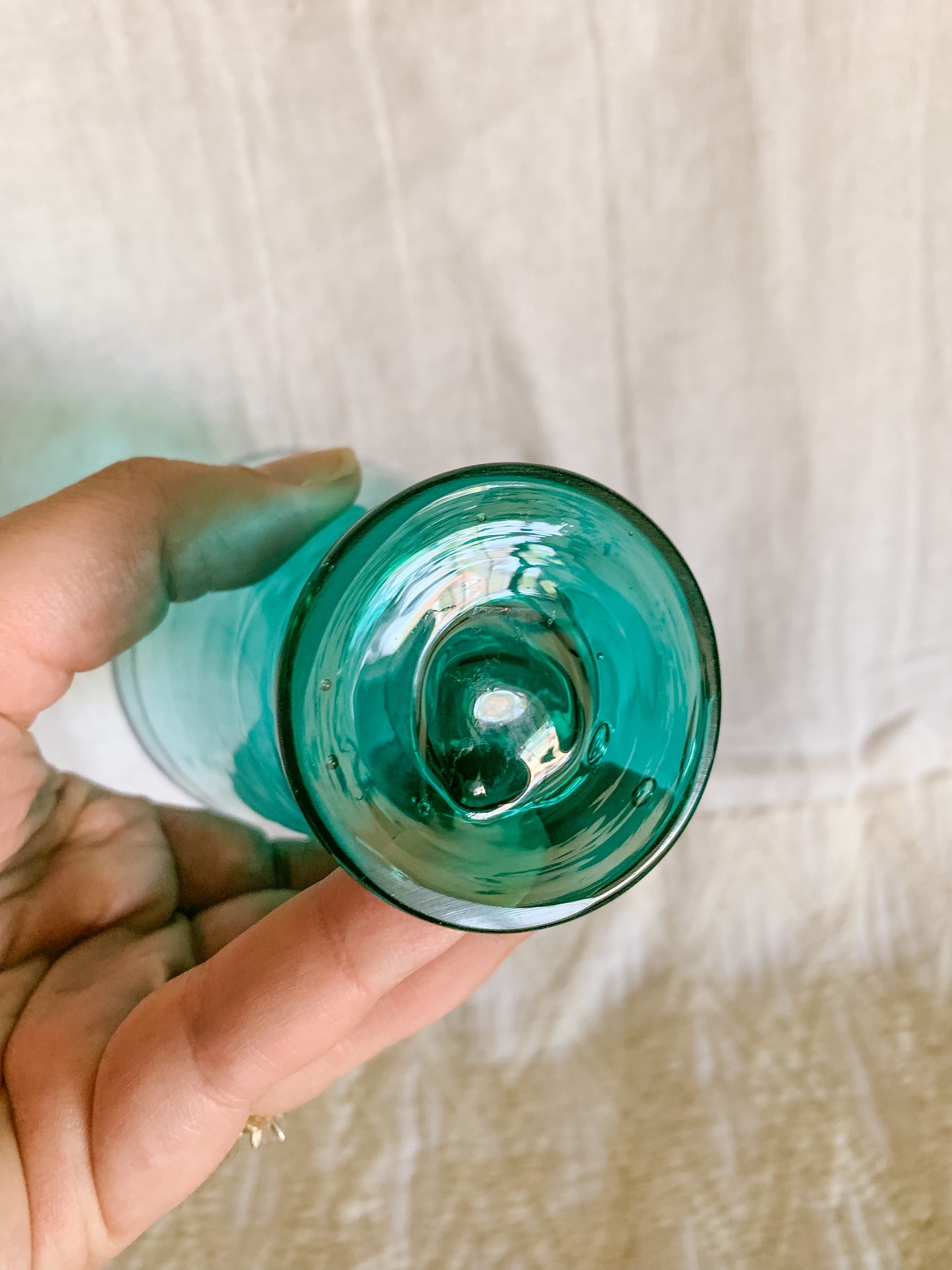Teal and Cobalt Blue rimmed blown glass vessel
