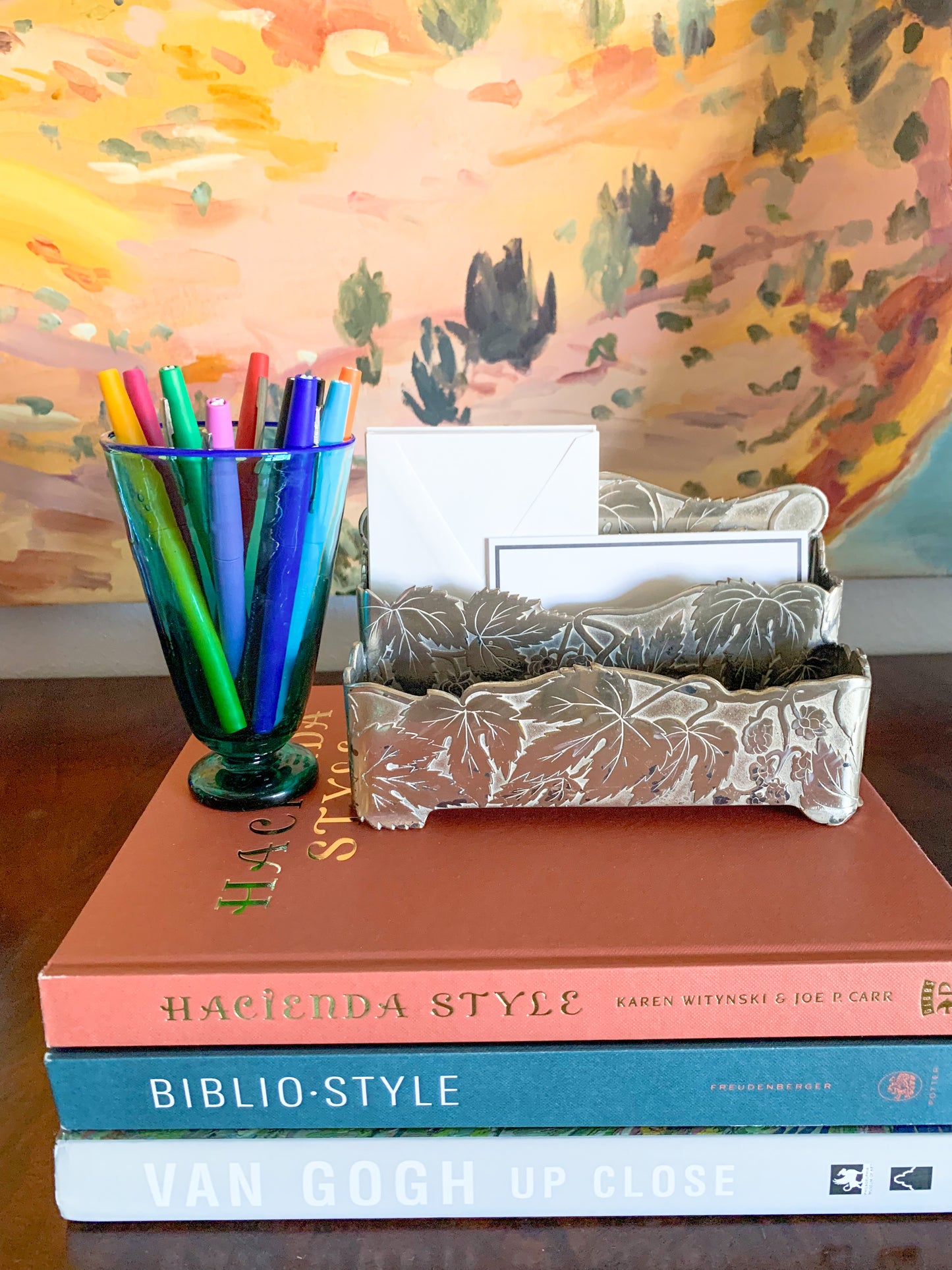 Teal and Cobalt Blue rimmed blown glass vessel