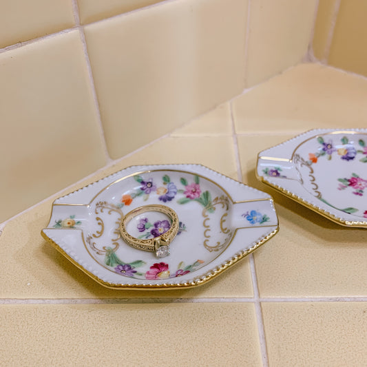 1950s Schumann Dresden Flowers Porcelain Ring Catchall Dishes - a Pair