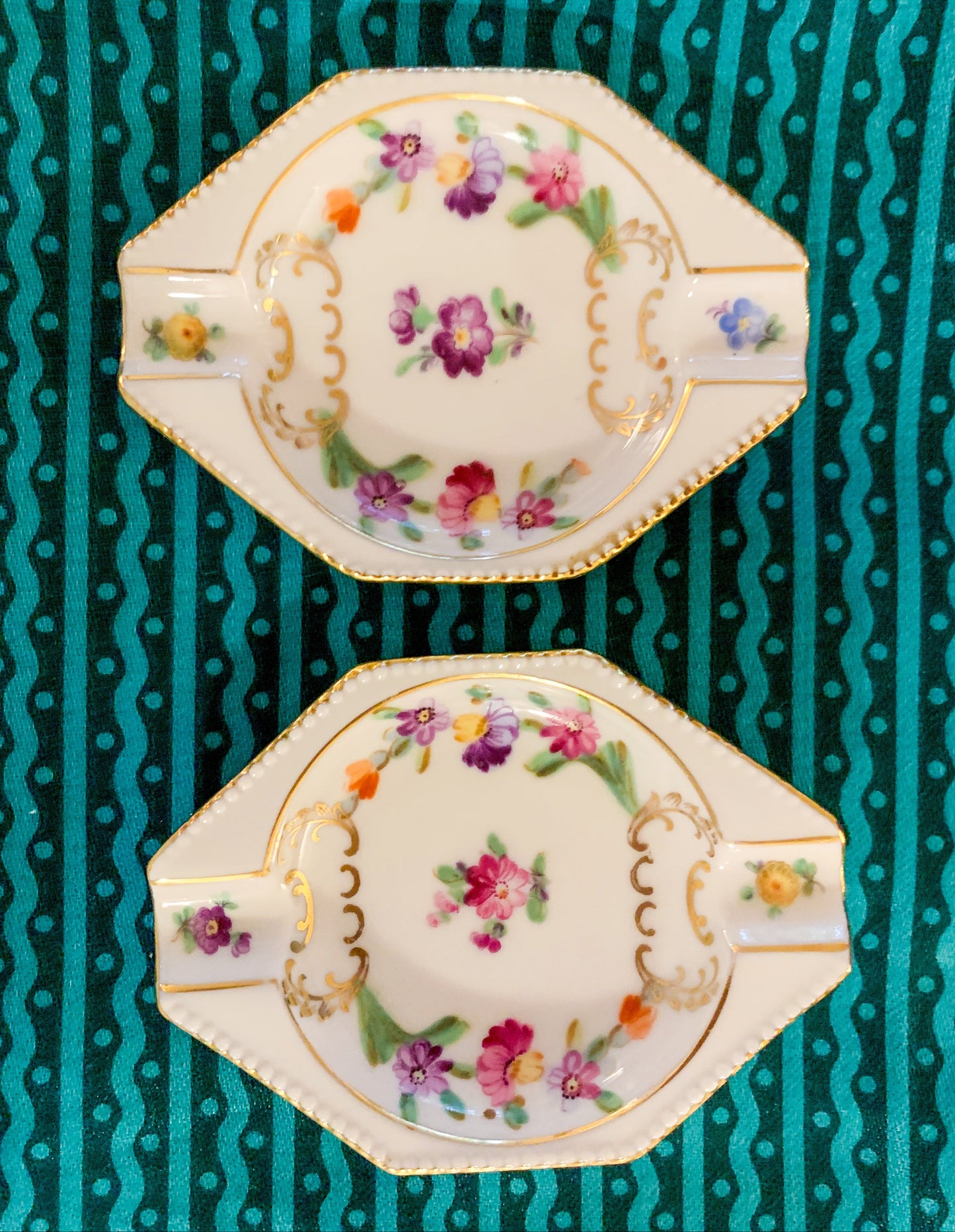 1950s Schumann Dresden Flowers Porcelain Ring Catchall Dishes - a Pair