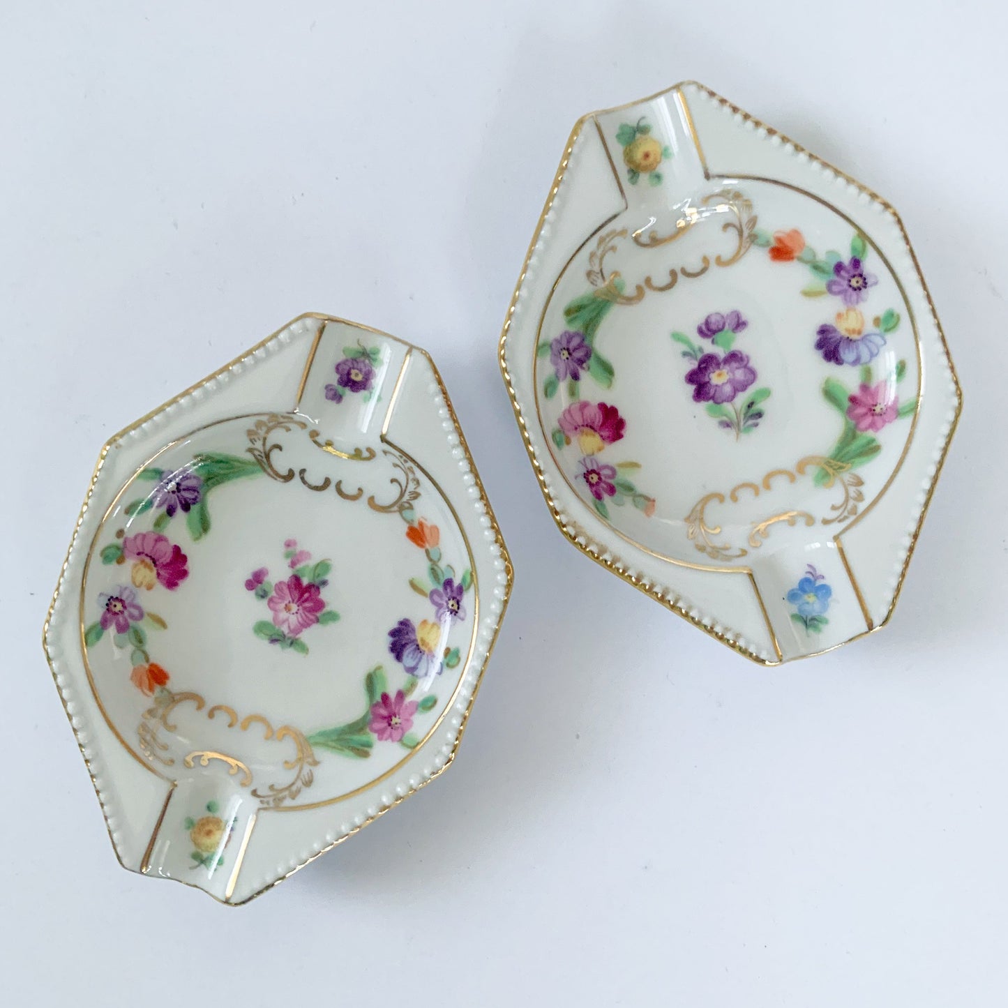 1950s Schumann Dresden Flowers Porcelain Ring Catchall Dishes - a Pair