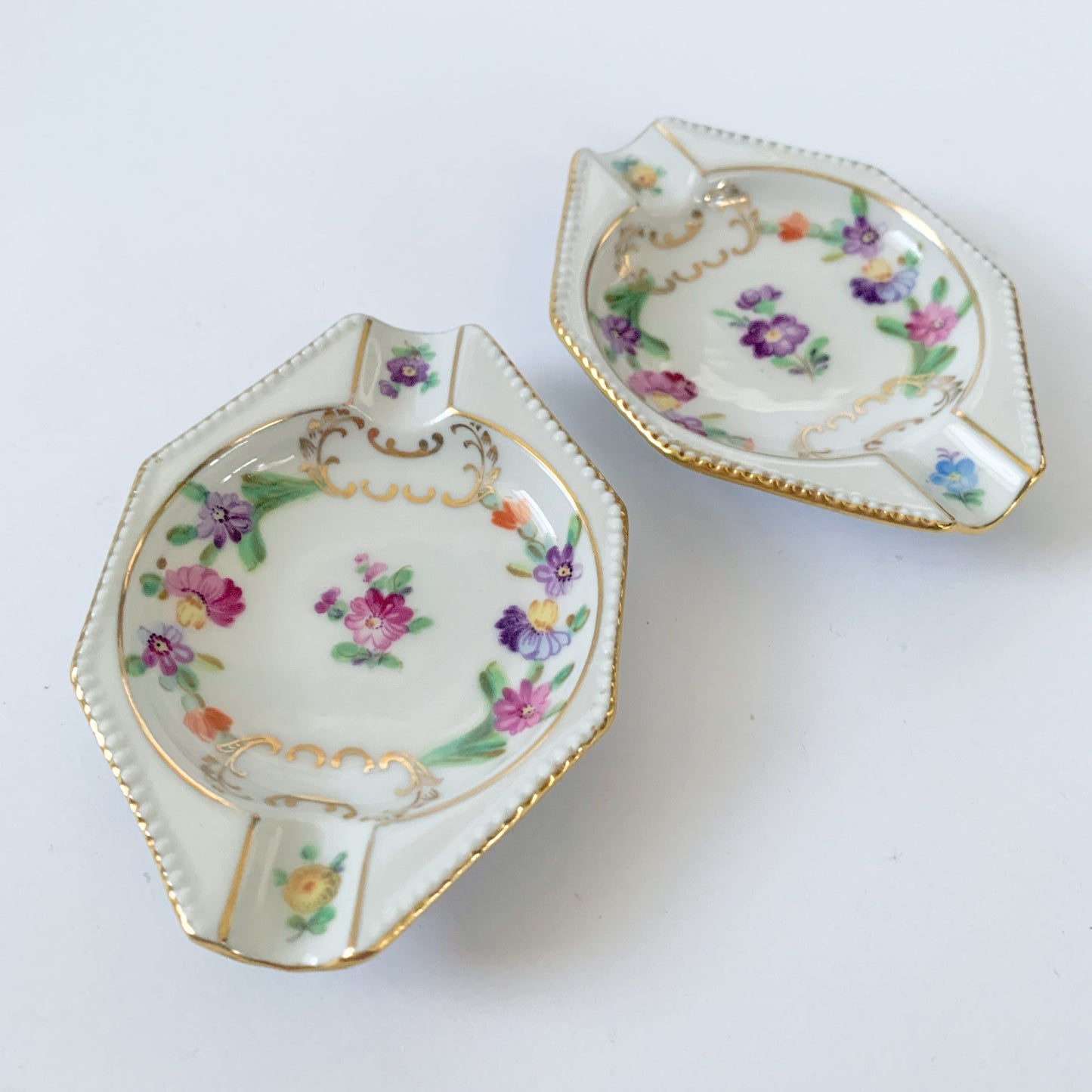 1950s Schumann Dresden Flowers Porcelain Ring Catchall Dishes - a Pair