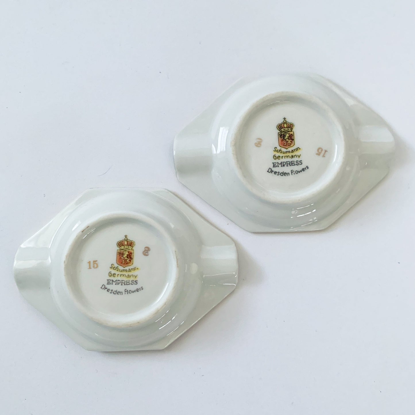 1950s Schumann Dresden Flowers Porcelain Ring Catchall Dishes - a Pair