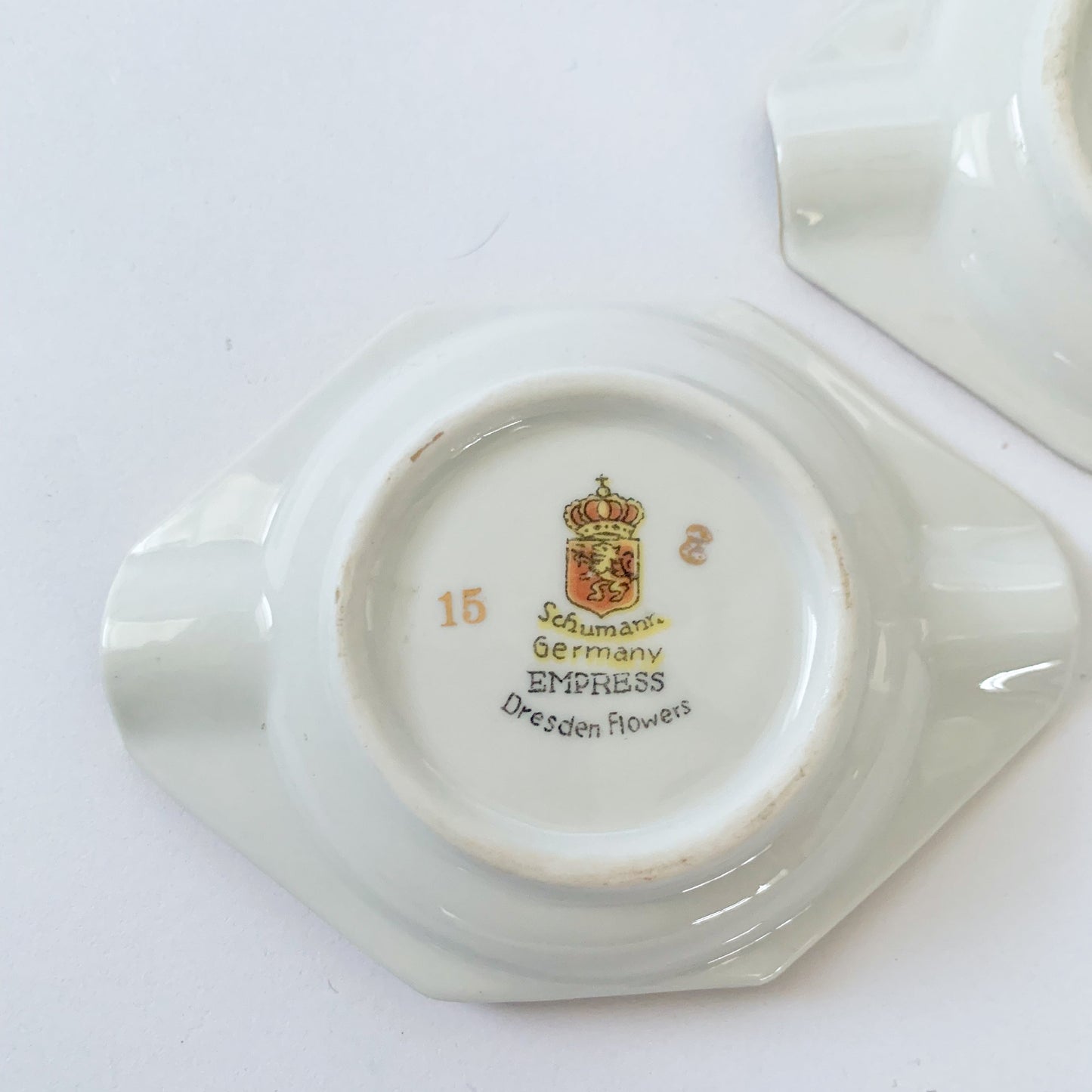1950s Schumann Dresden Flowers Porcelain Ring Catchall Dishes - a Pair