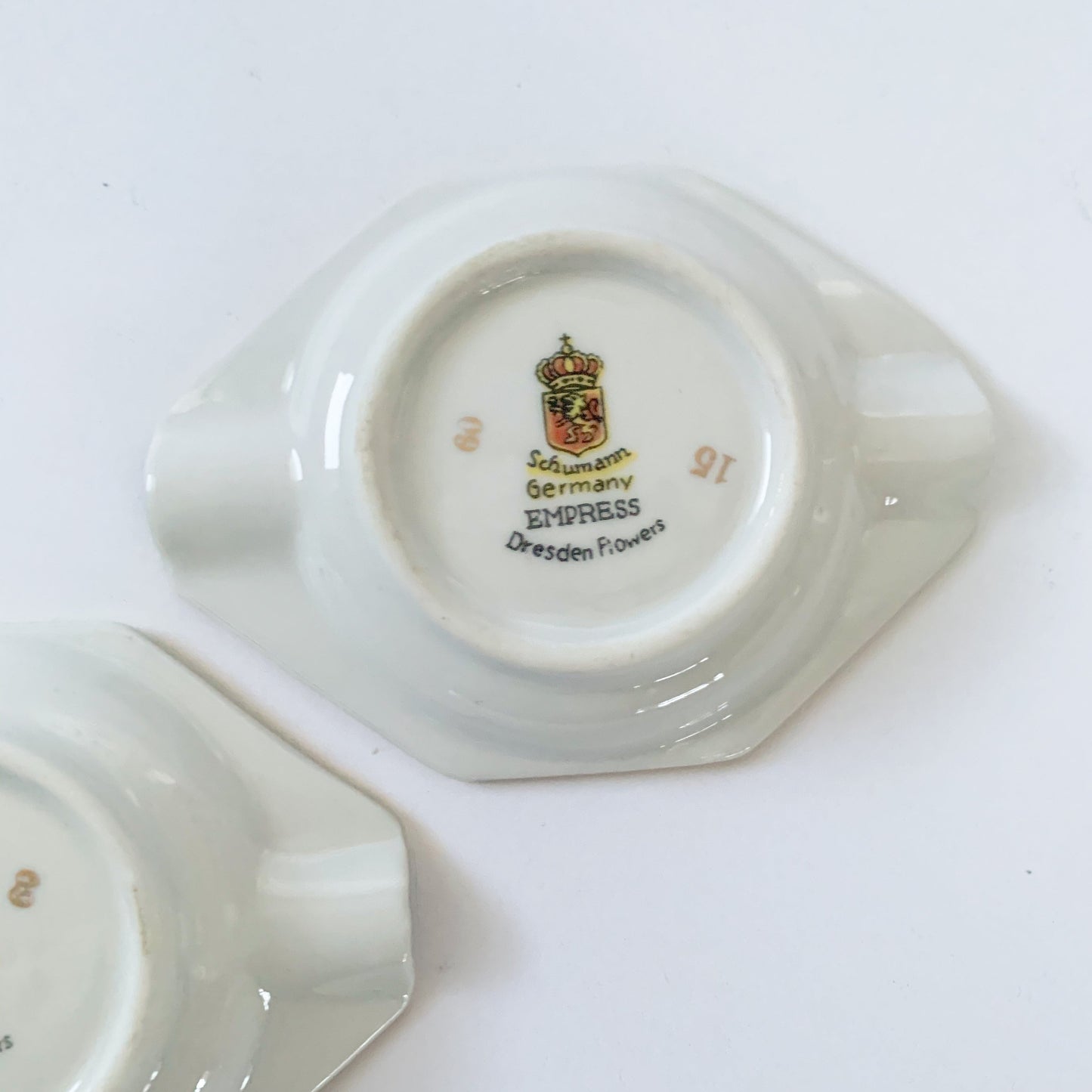 1950s Schumann Dresden Flowers Porcelain Ring Catchall Dishes - a Pair