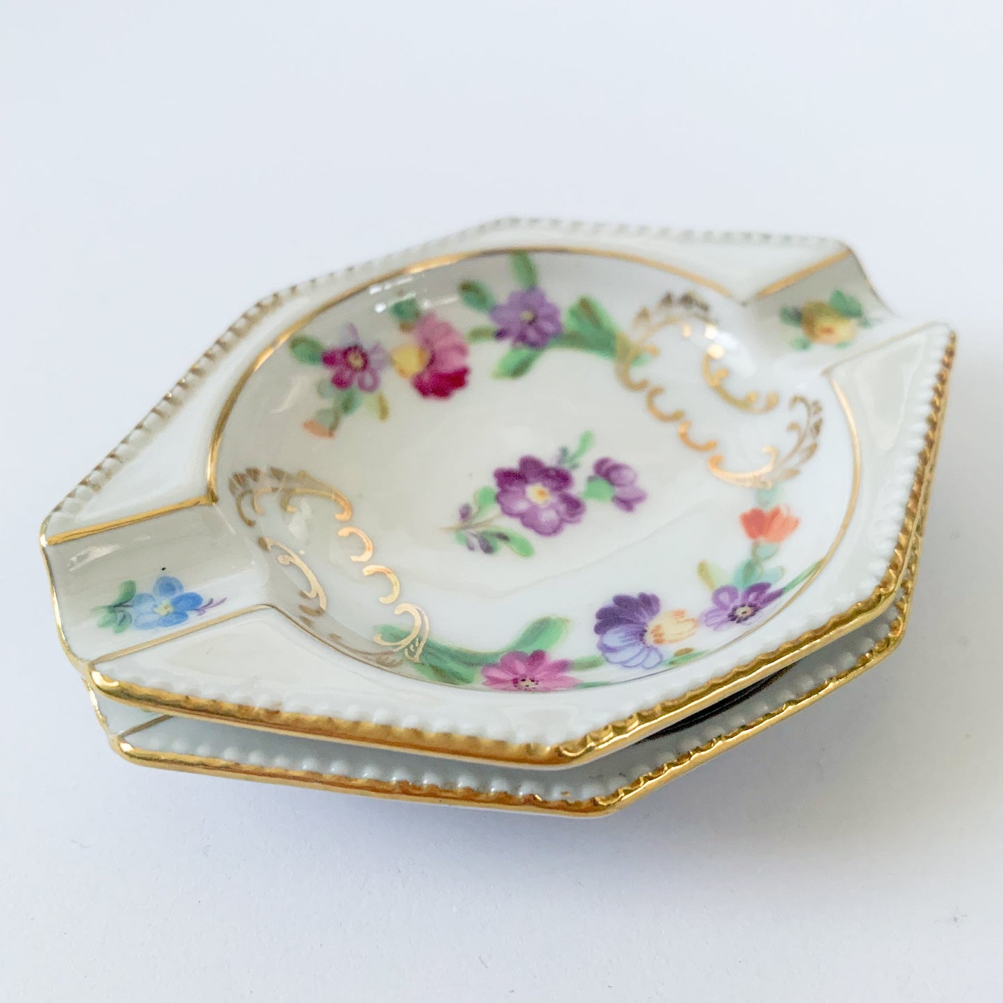 1950s Schumann Dresden Flowers Porcelain Ring Catchall Dishes - a Pair