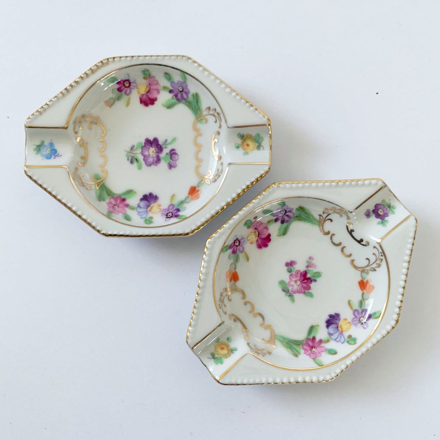 1950s Schumann Dresden Flowers Porcelain Ring Catchall Dishes - a Pair
