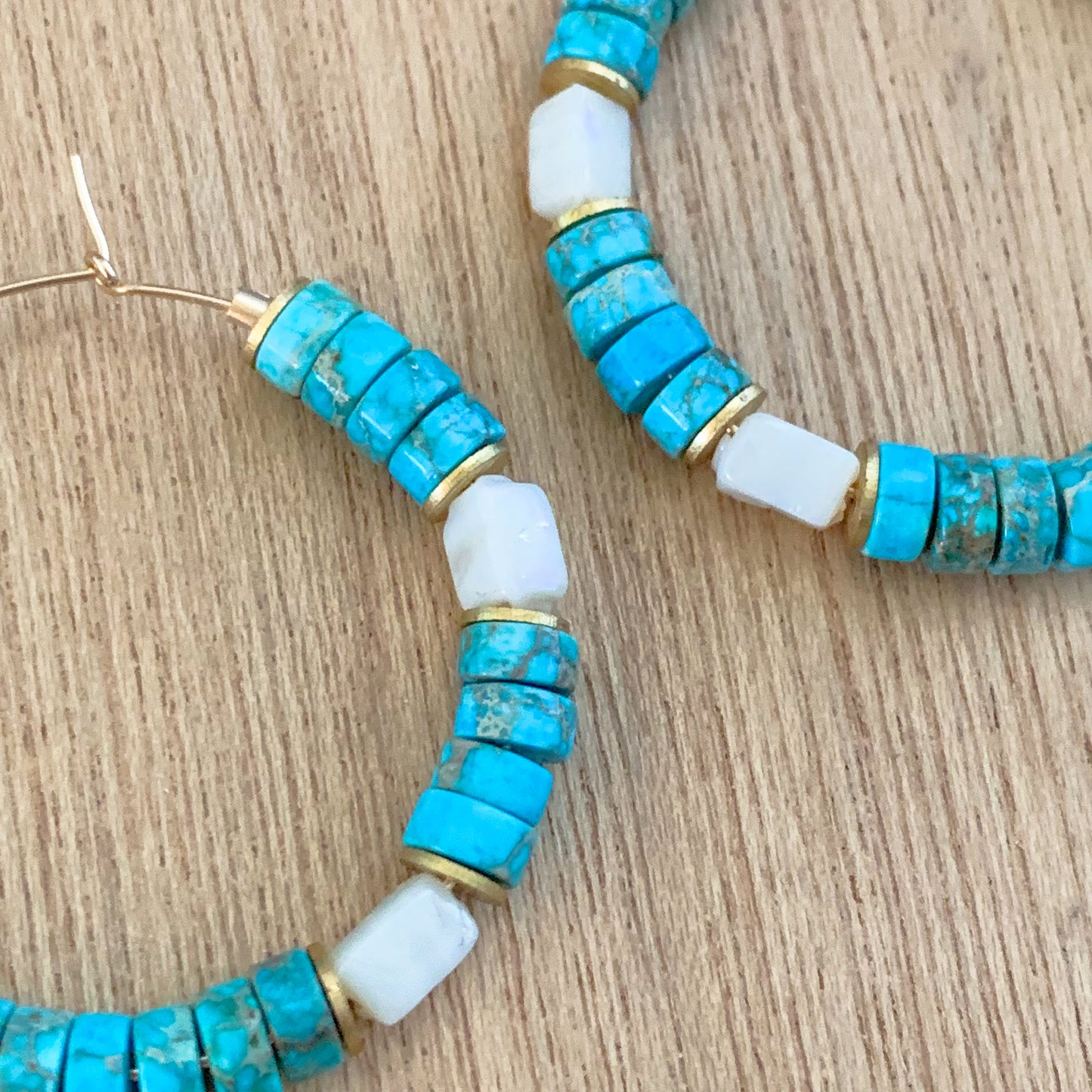 Turquoise and White Hoop Earrings