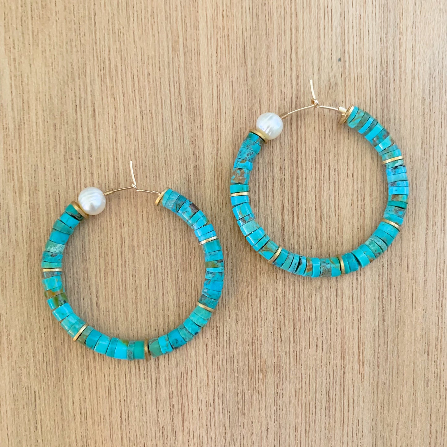 Turquoise and Pearl Hoops