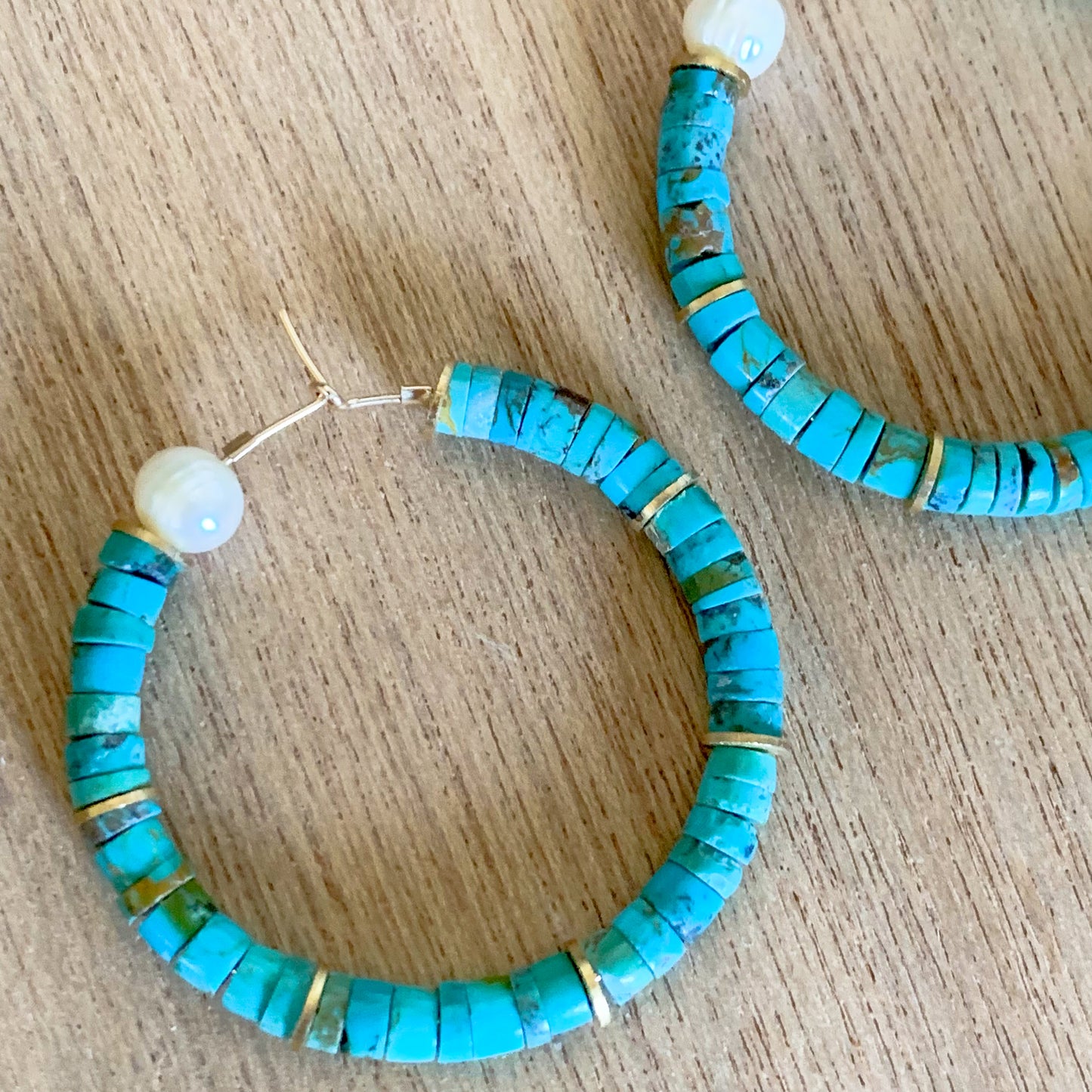 Turquoise and Pearl Hoops