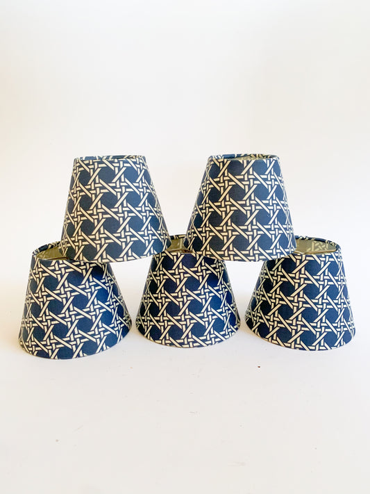 Vintage Navy Cane Pattern Chandelier Shades - Set of 5