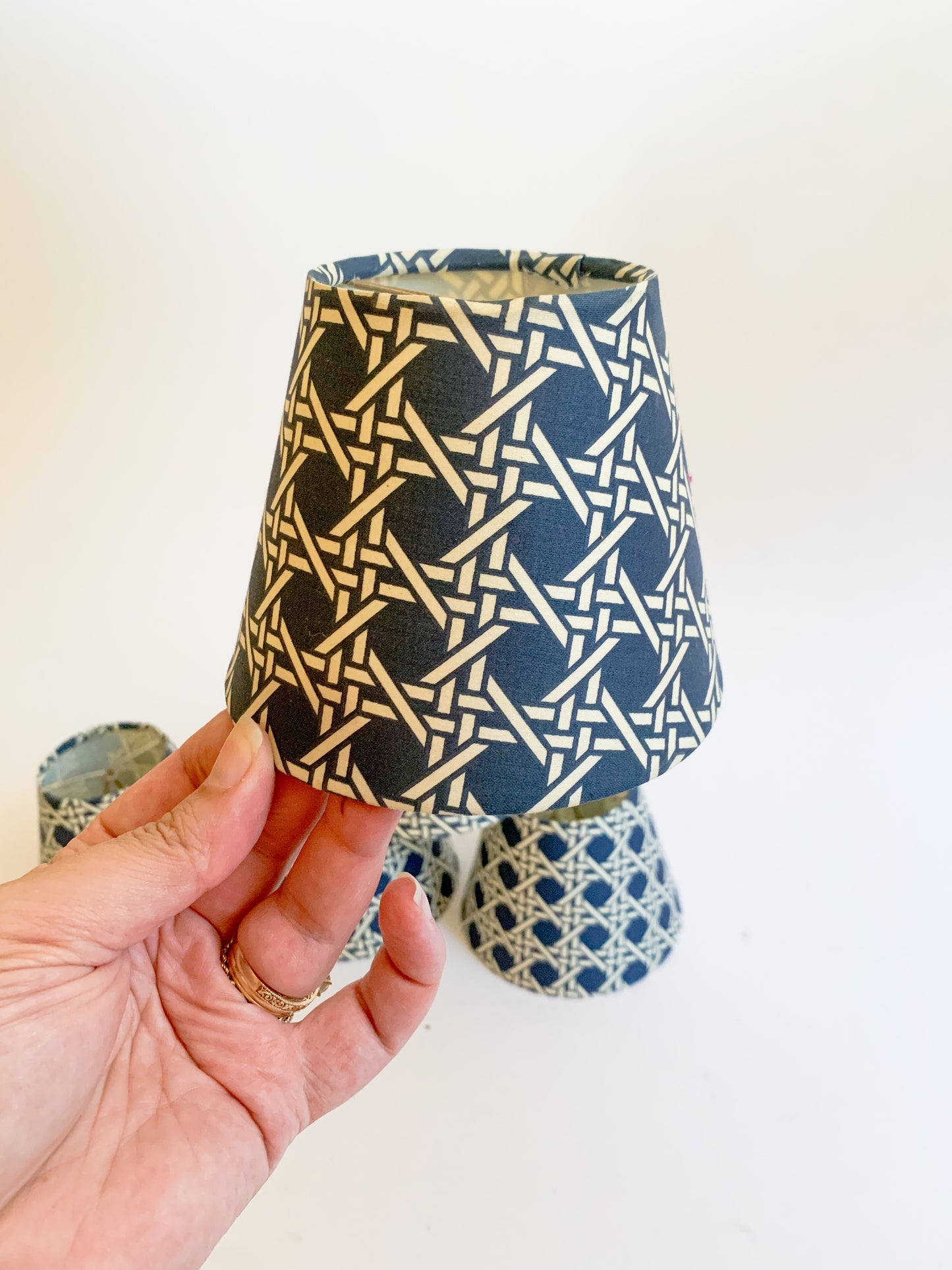 Vintage Navy Cane Pattern Chandelier Shades - Set of 5