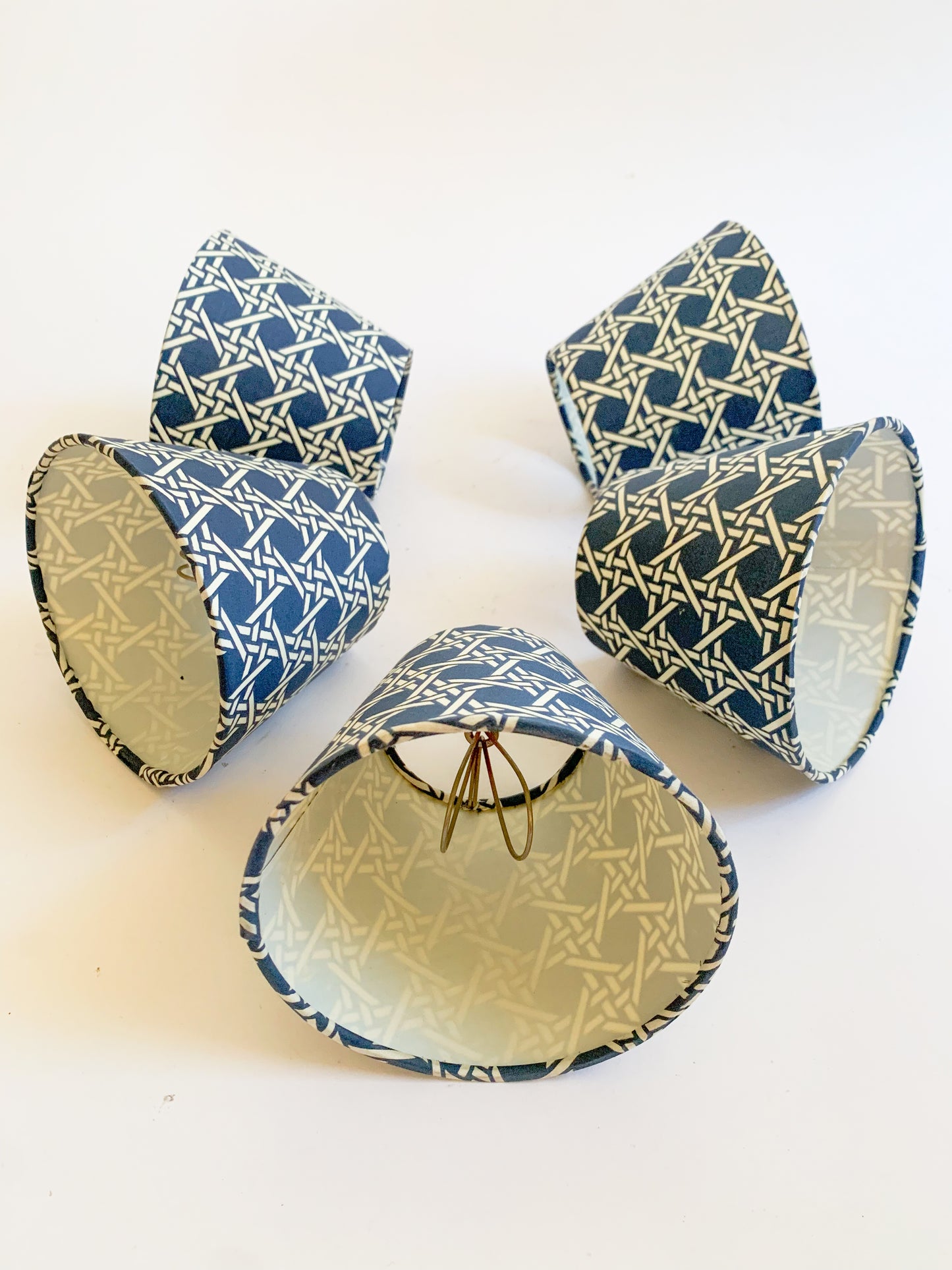 Vintage Navy Cane Pattern Chandelier Shades - Set of 5