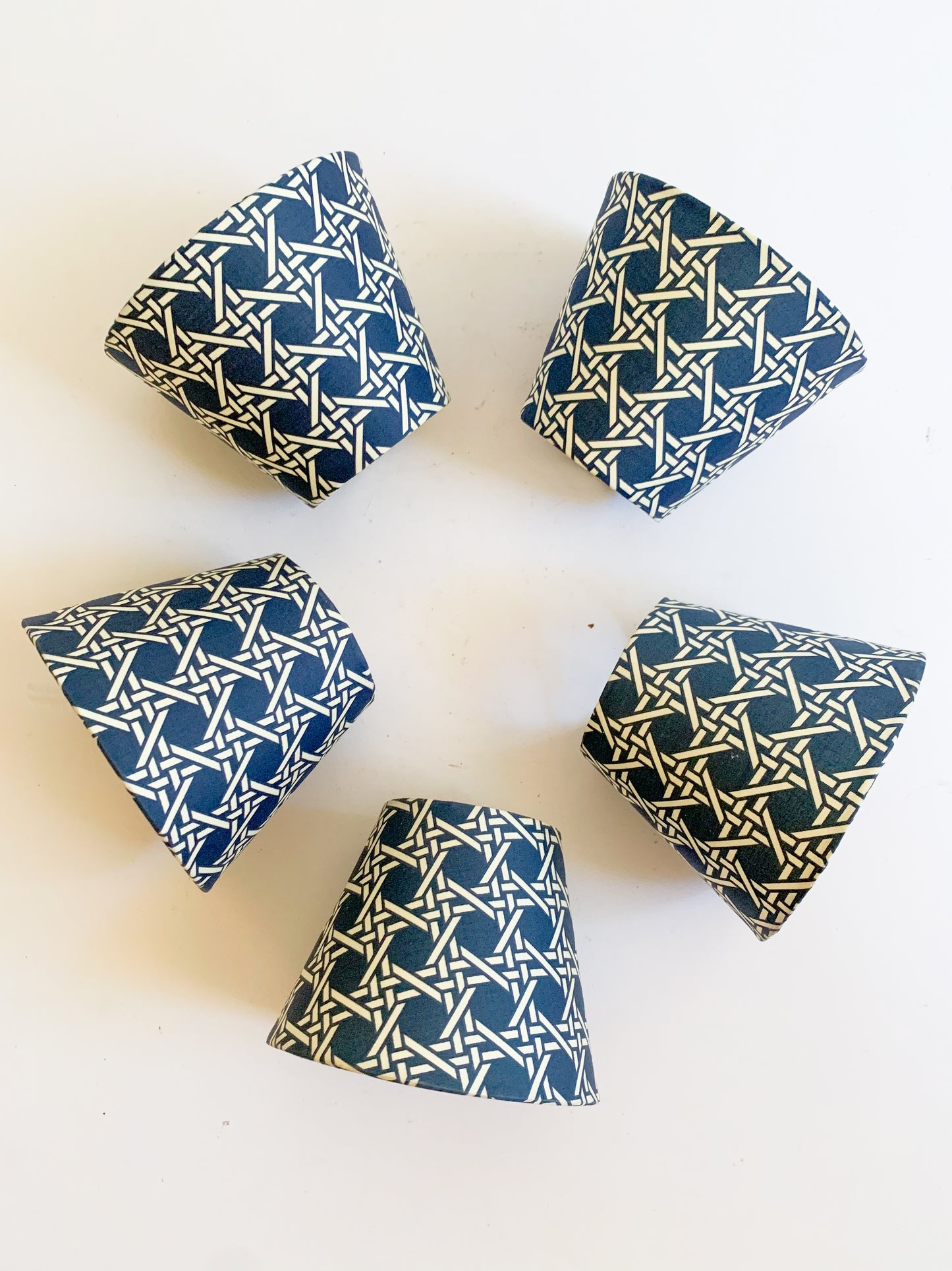 Vintage Navy Cane Pattern Chandelier Shades - Set of 5