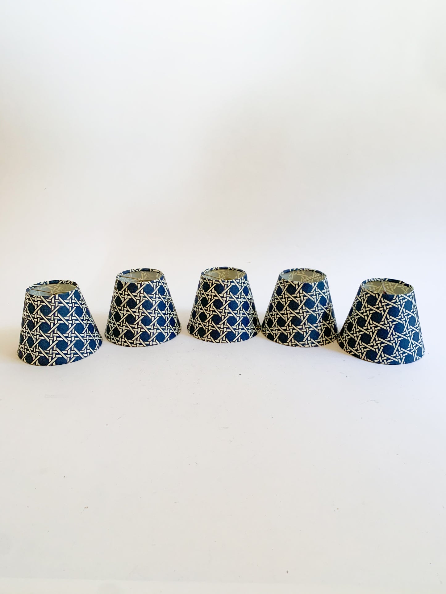 Vintage Navy Cane Pattern Chandelier Shades - Set of 5