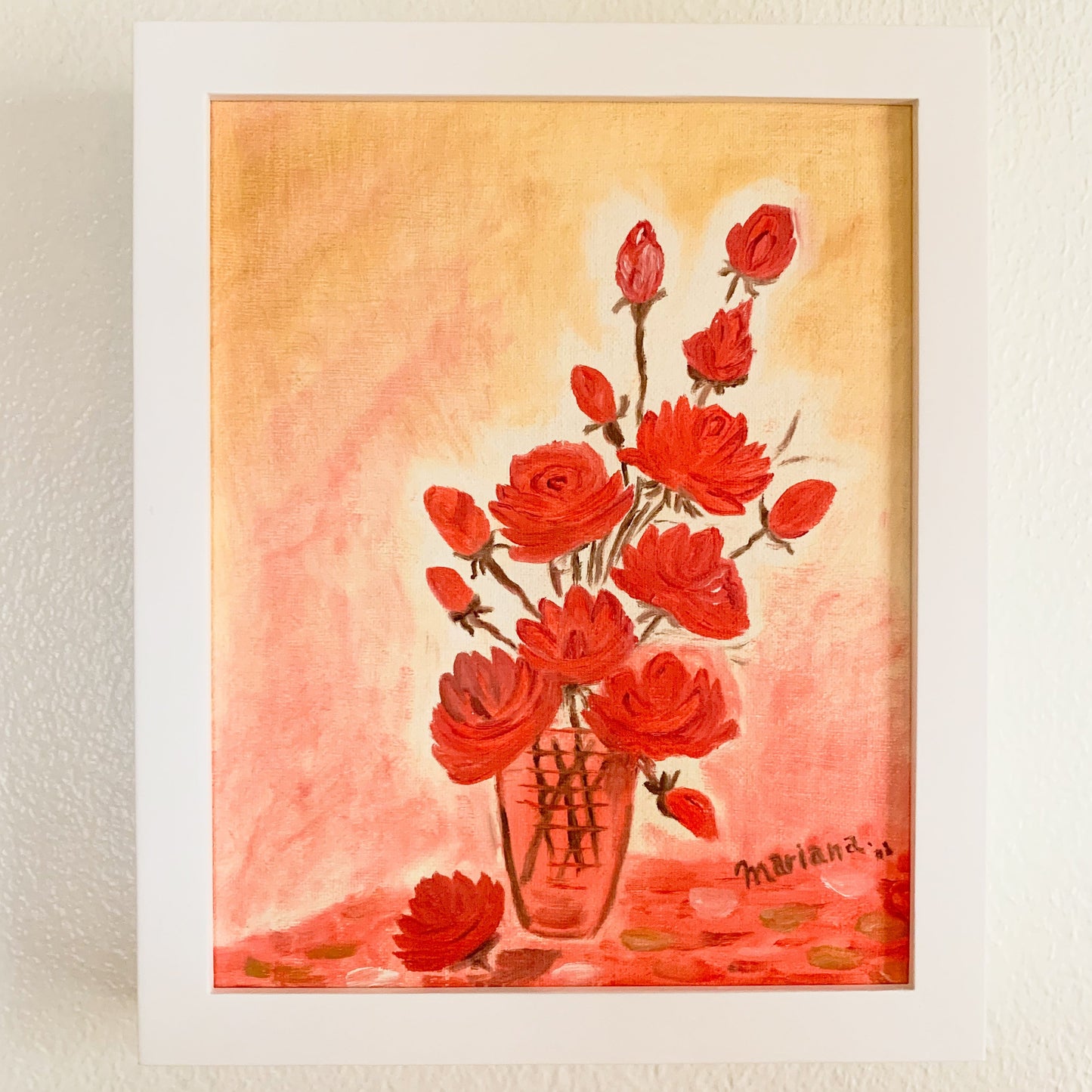 Gallery Framed Original Monochromatic Floral Painting on Canvas, 8x10