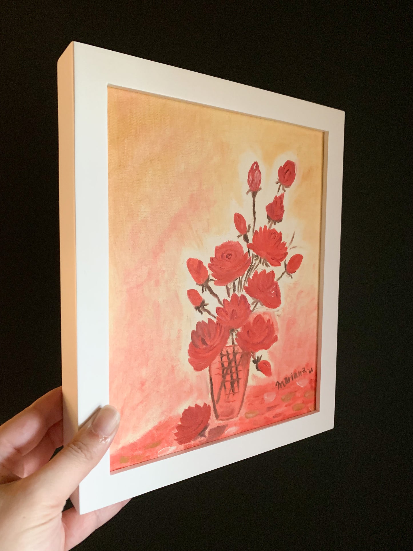 Gallery Framed Original Monochromatic Floral Painting on Canvas, 8x10