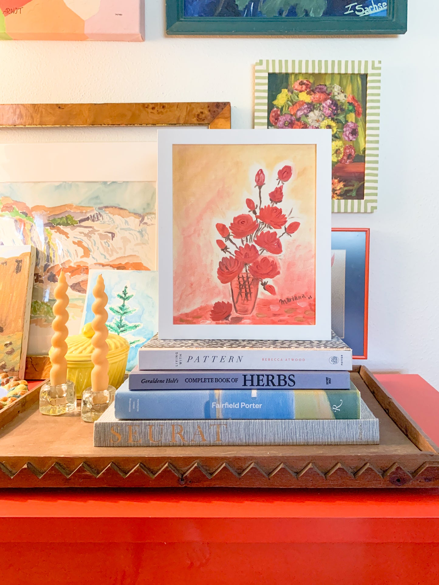 Gallery Framed Original Monochromatic Floral Painting on Canvas, 8x10