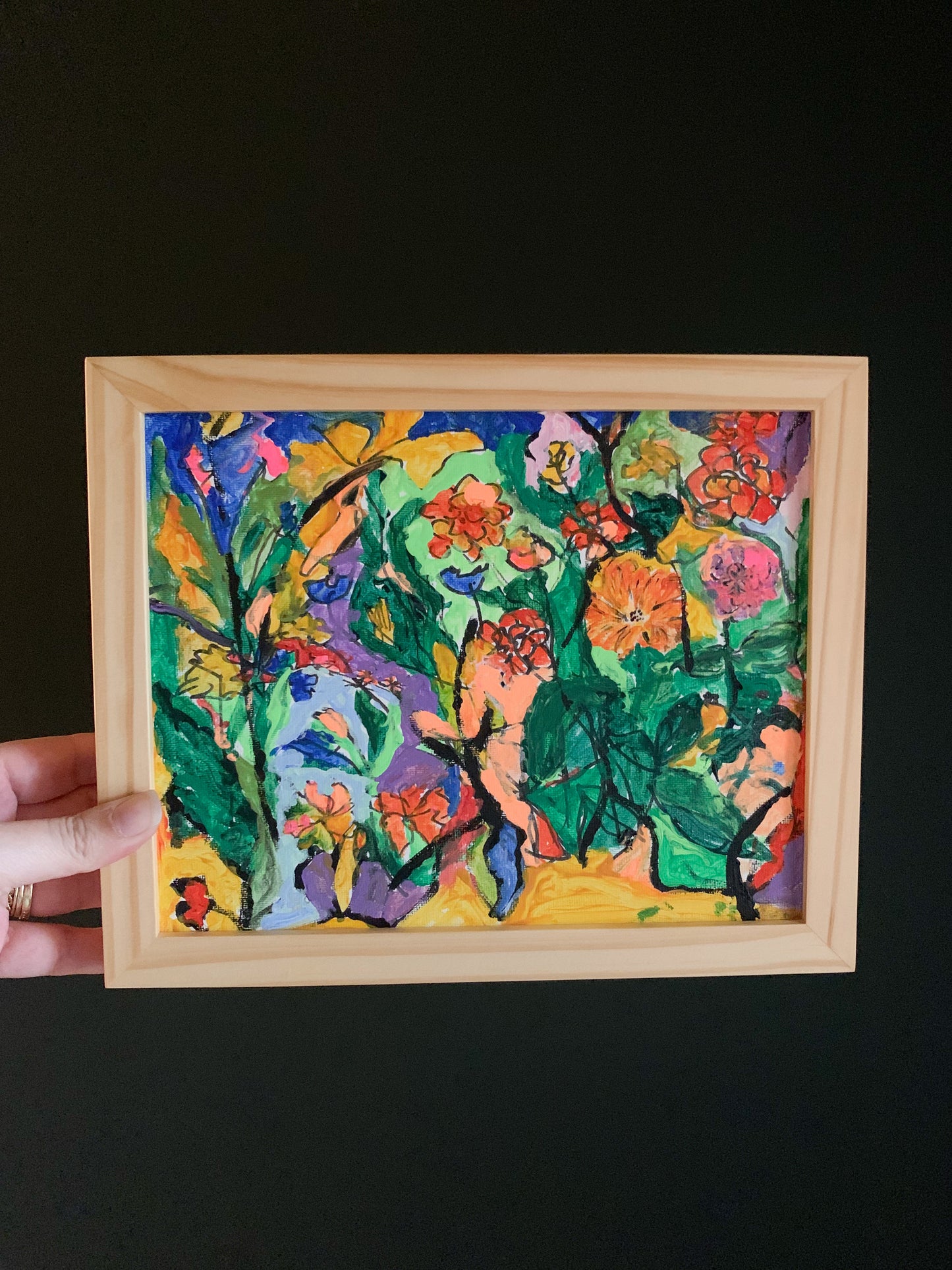 Gallery Framed Original Whimsical Acrylic Painting on Canvas, 8x10