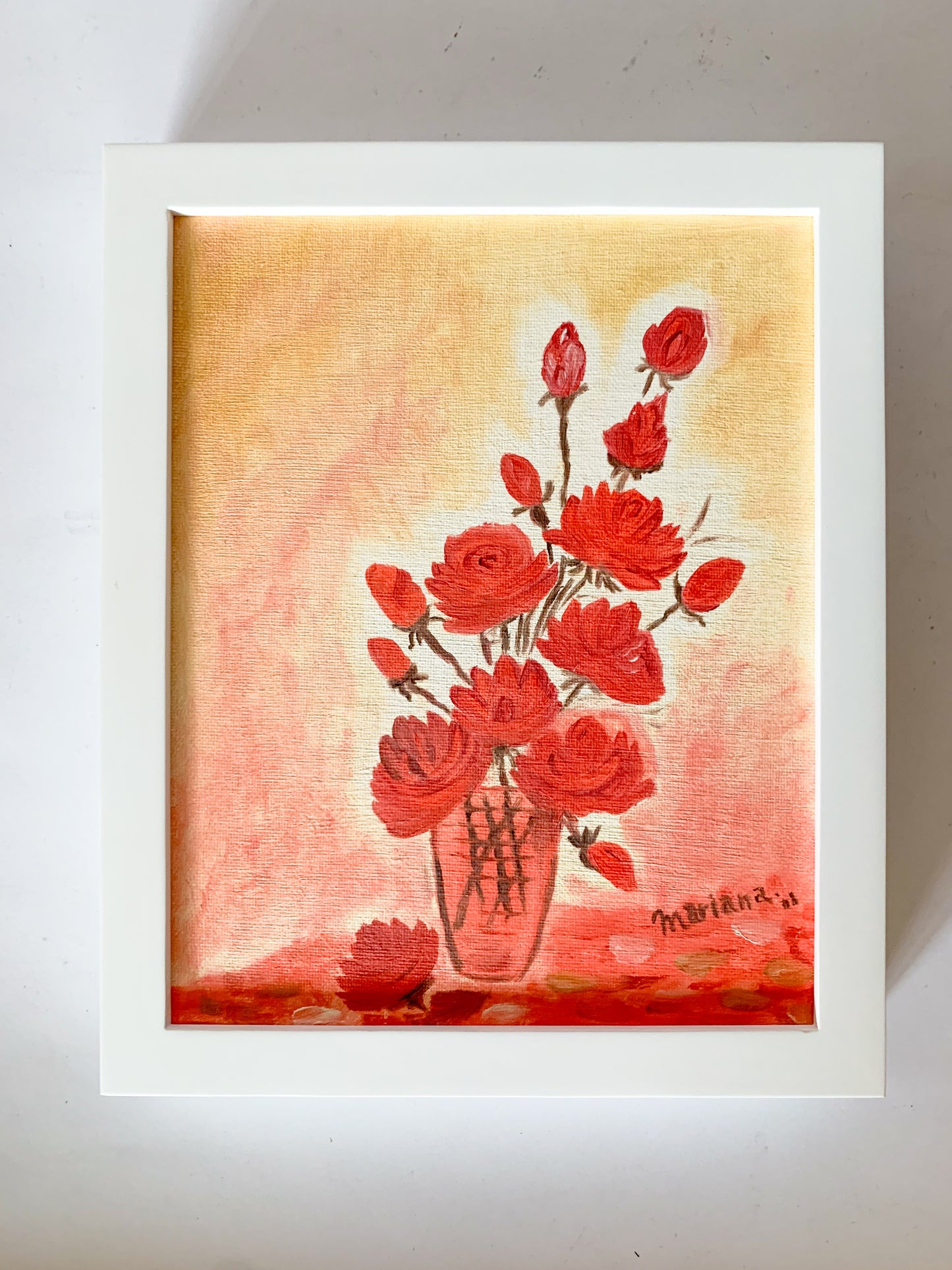 Gallery Framed Original Monochromatic Floral Painting on Canvas, 8x10