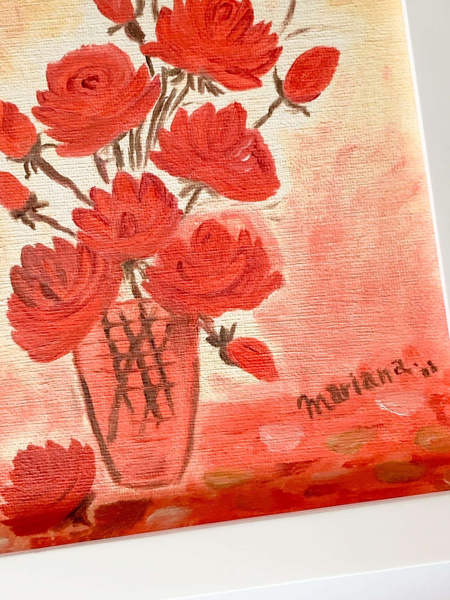 Gallery Framed Original Monochromatic Floral Painting on Canvas, 8x10