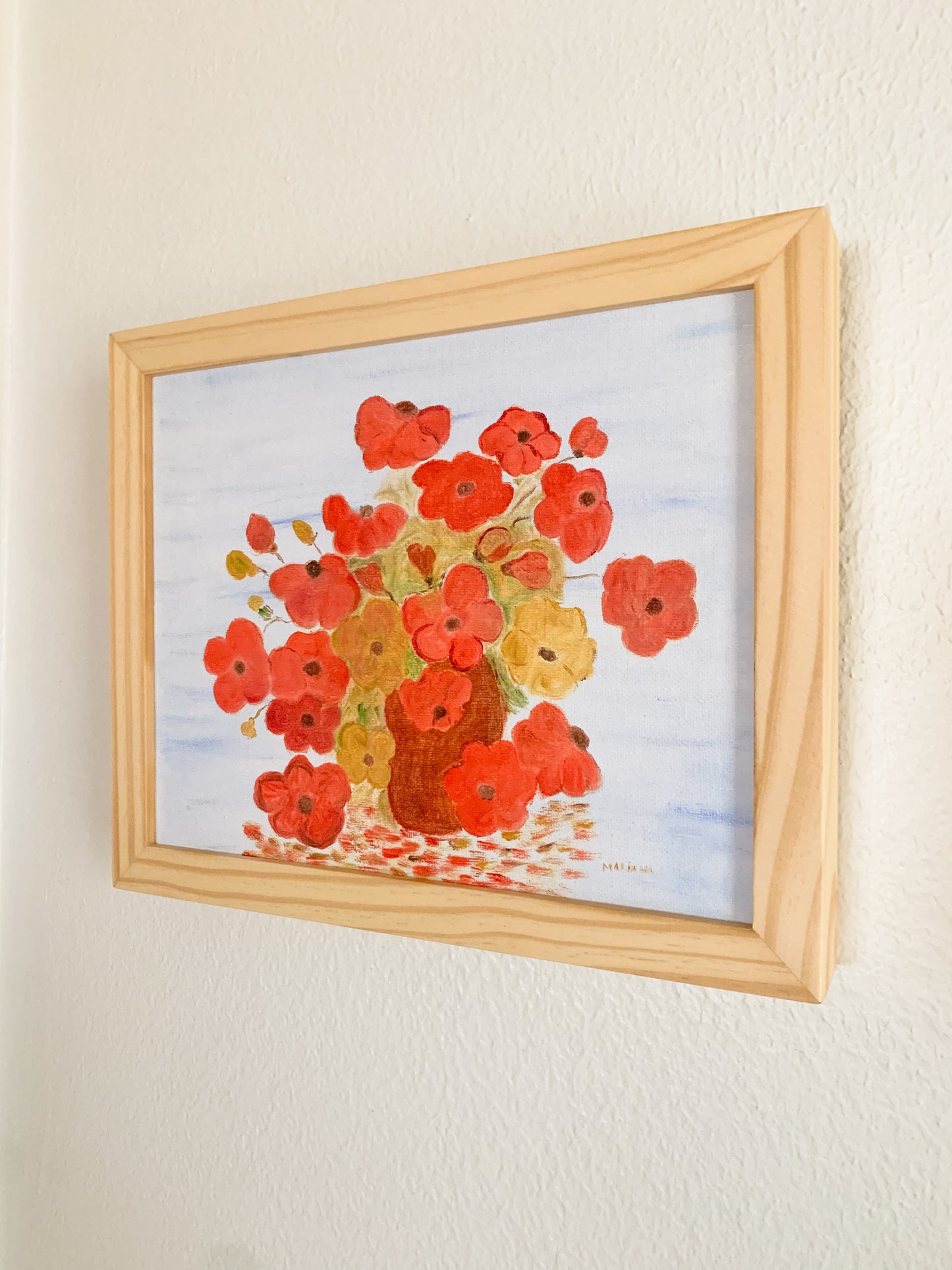 Gallery Framed Original Whimsical Floral Painting on Canvas, 8x10