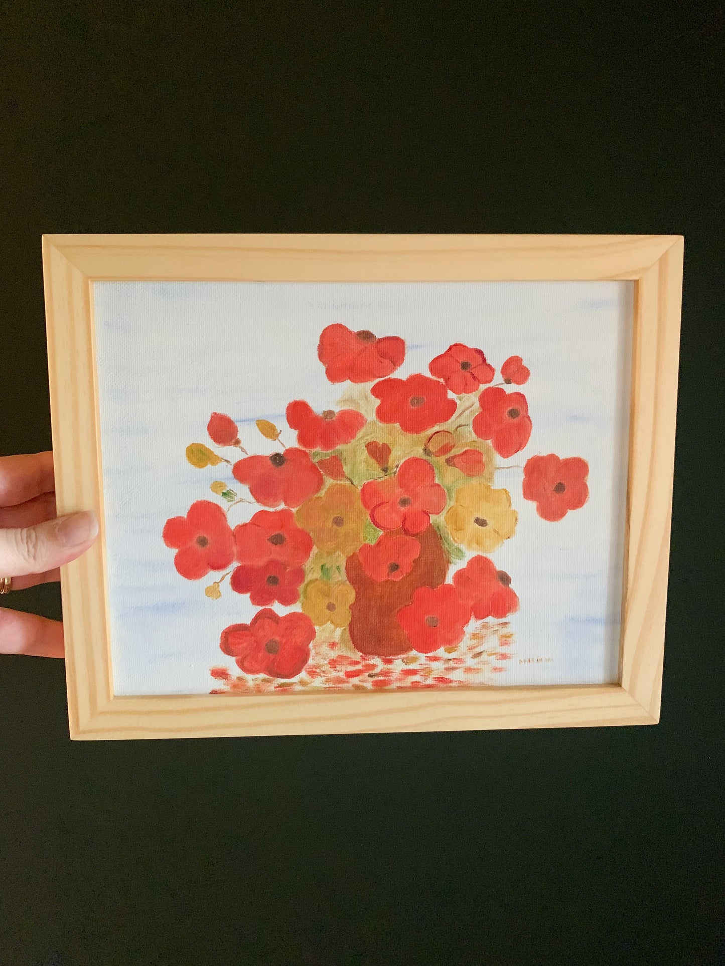 Gallery Framed Original Whimsical Floral Painting on Canvas, 8x10