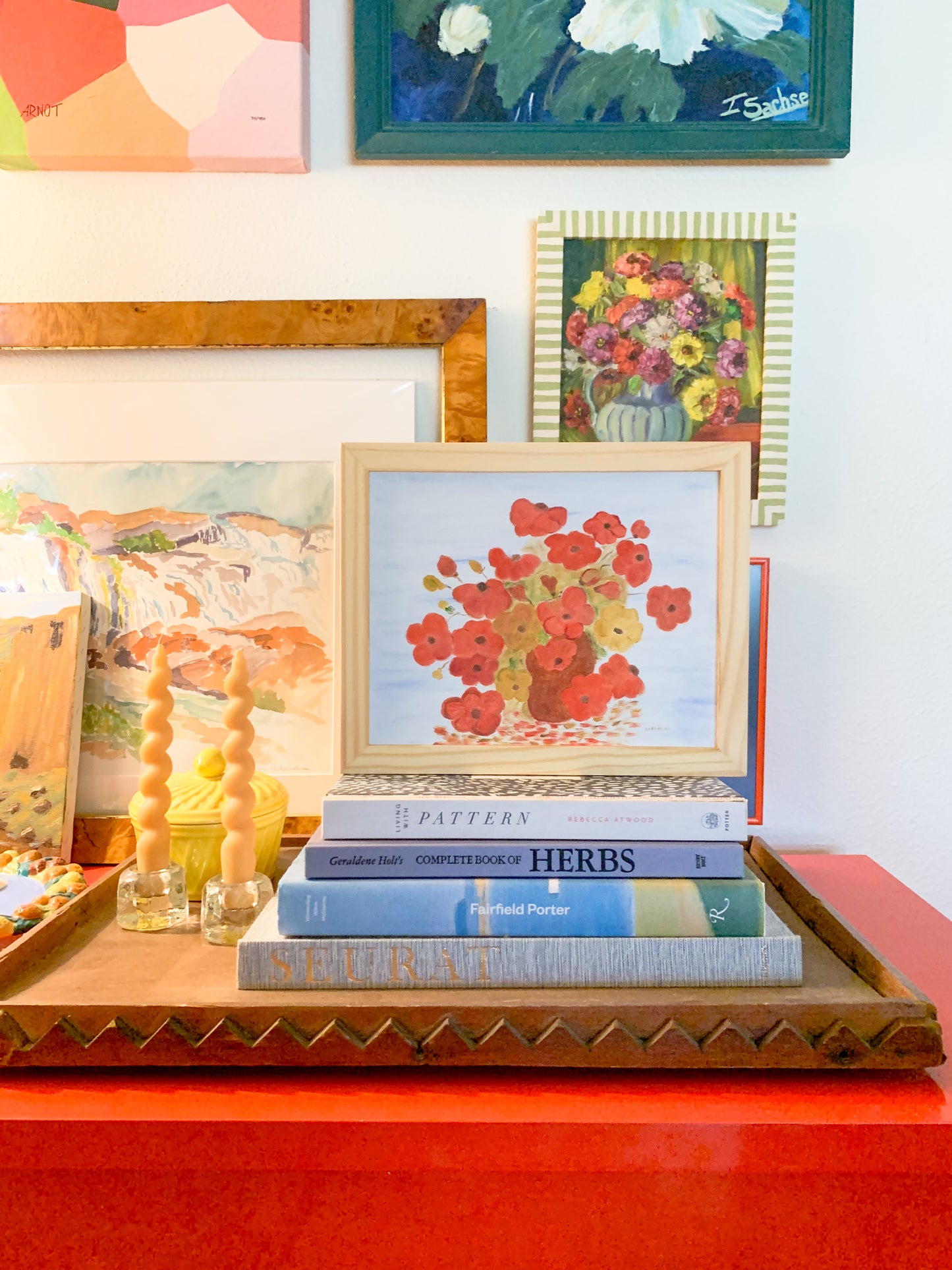 Gallery Framed Original Whimsical Floral Painting on Canvas, 8x10