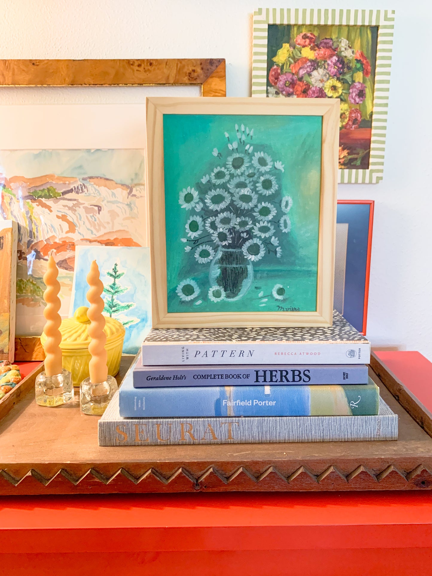 Gallery Framed Original Monochromatic Floral Painting on Canvas, 8x10