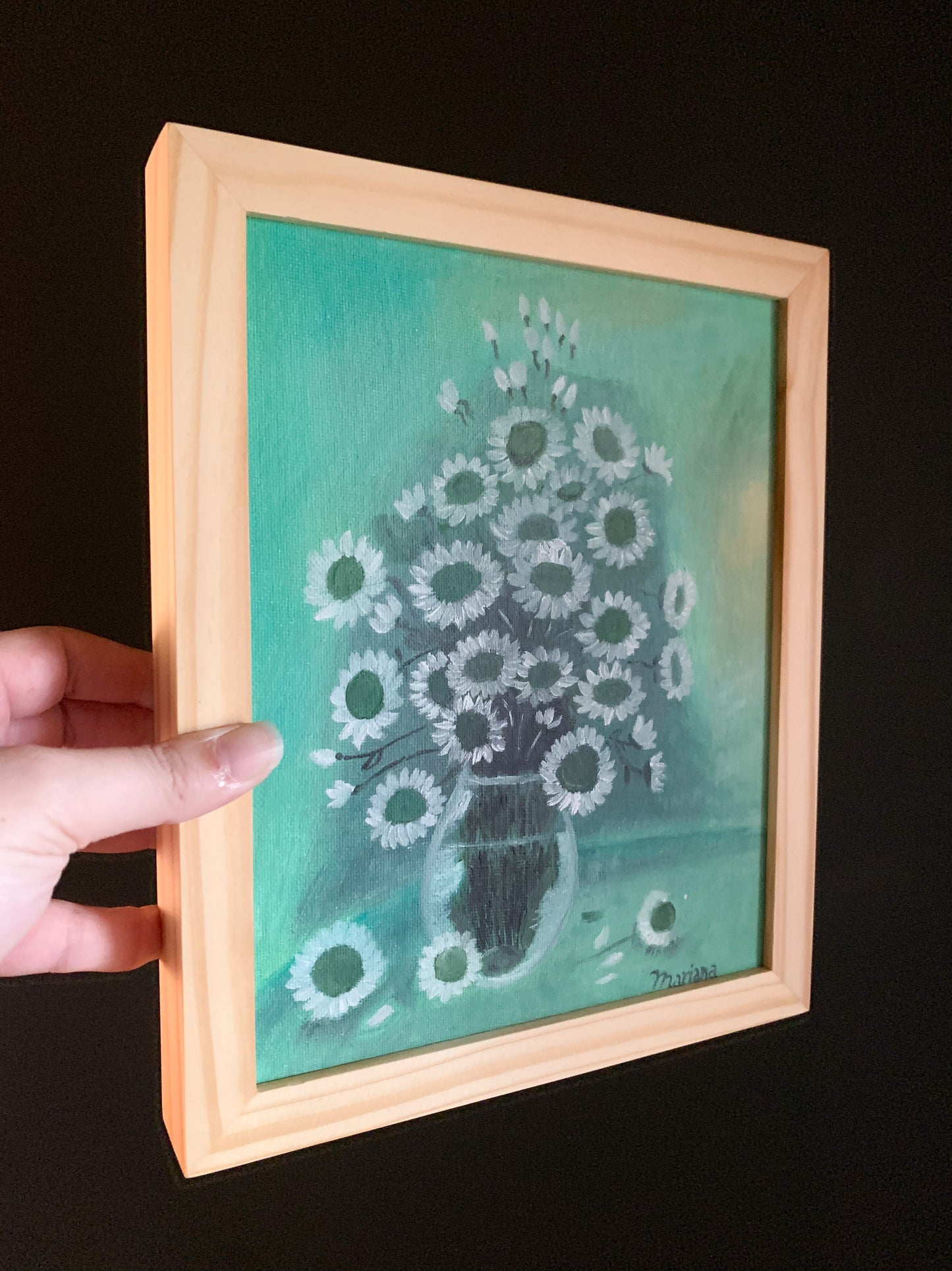 Gallery Framed Original Monochromatic Floral Painting on Canvas, 8x10