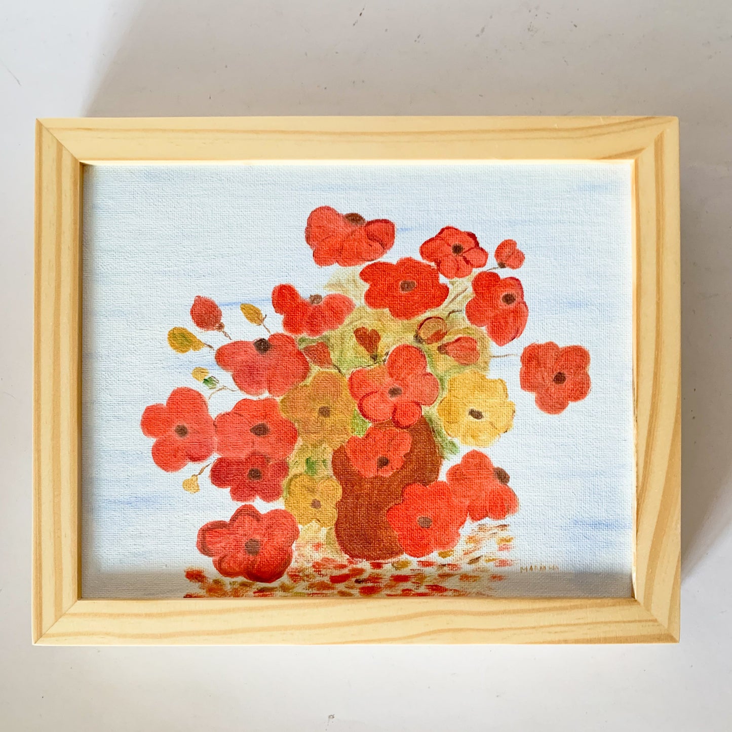 Gallery Framed Original Whimsical Floral Painting on Canvas, 8x10