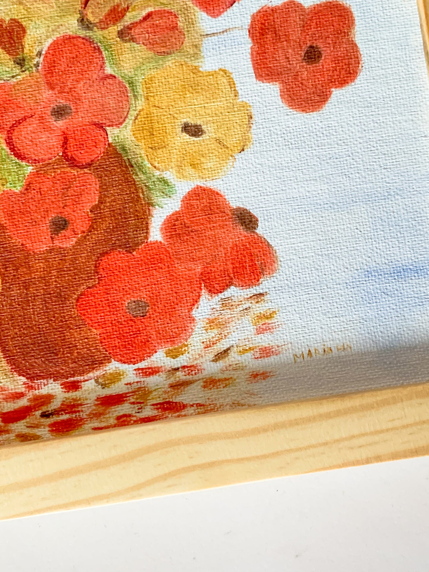 Gallery Framed Original Whimsical Floral Painting on Canvas, 8x10