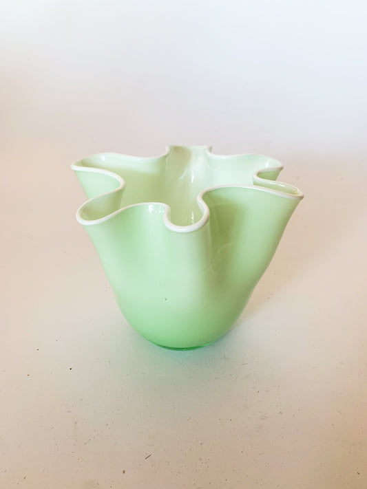 Mint Green Blown Glass Fazzaletto Handkerchief Vase in the Style of Venini