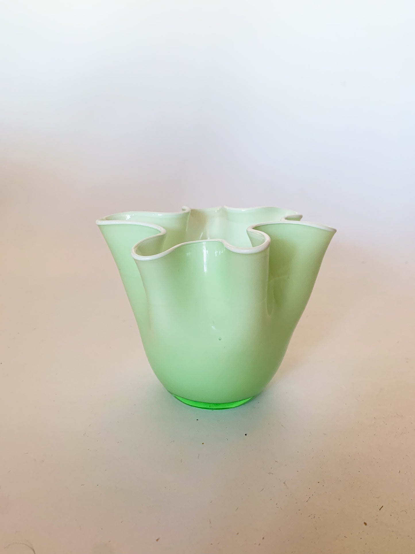 Mint Green Blown Glass Fazzaletto Handkerchief Vase in the Style of Venini