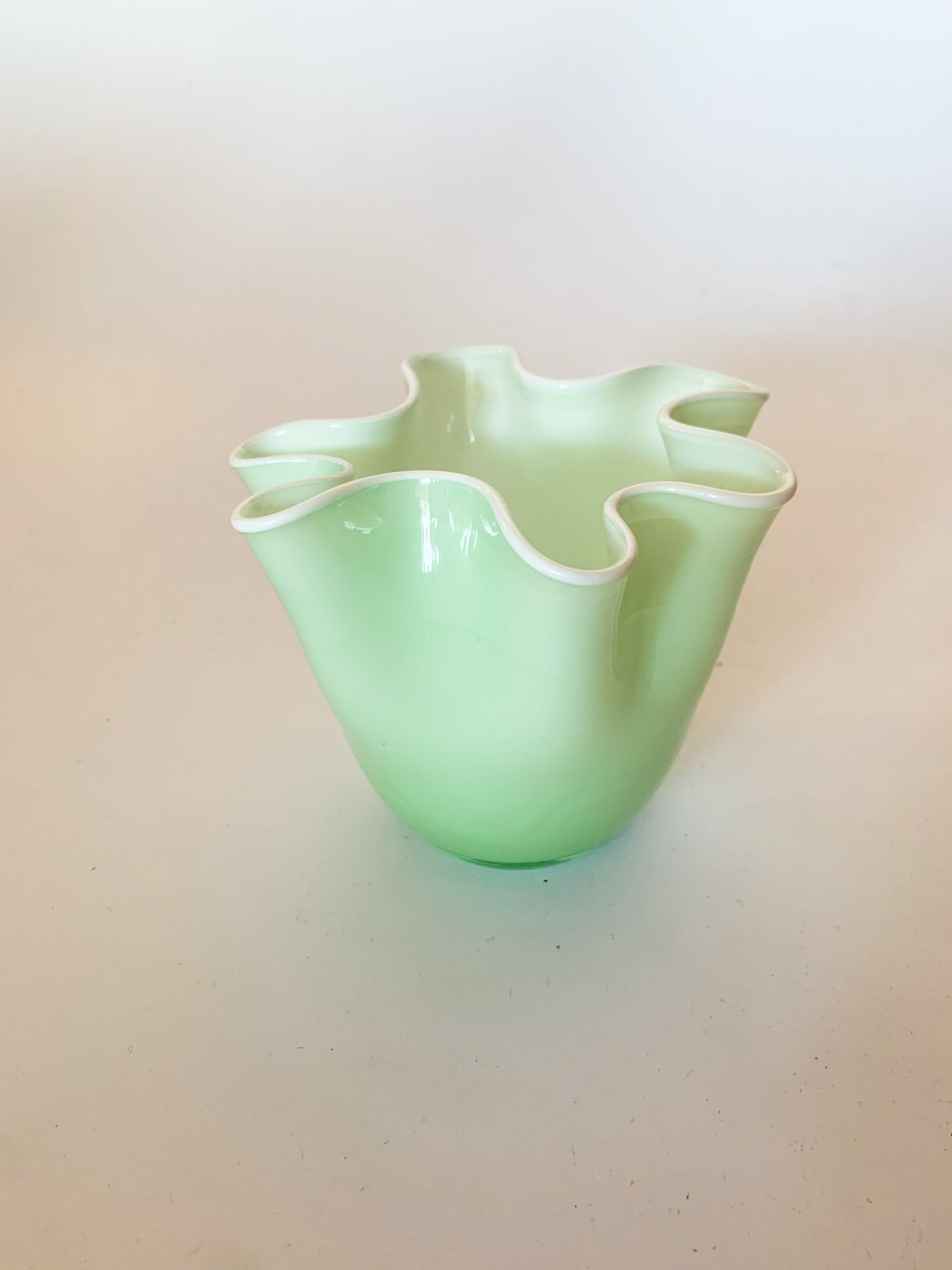 Mint Green Blown Glass Fazzaletto Handkerchief Vase in the Style of Venini