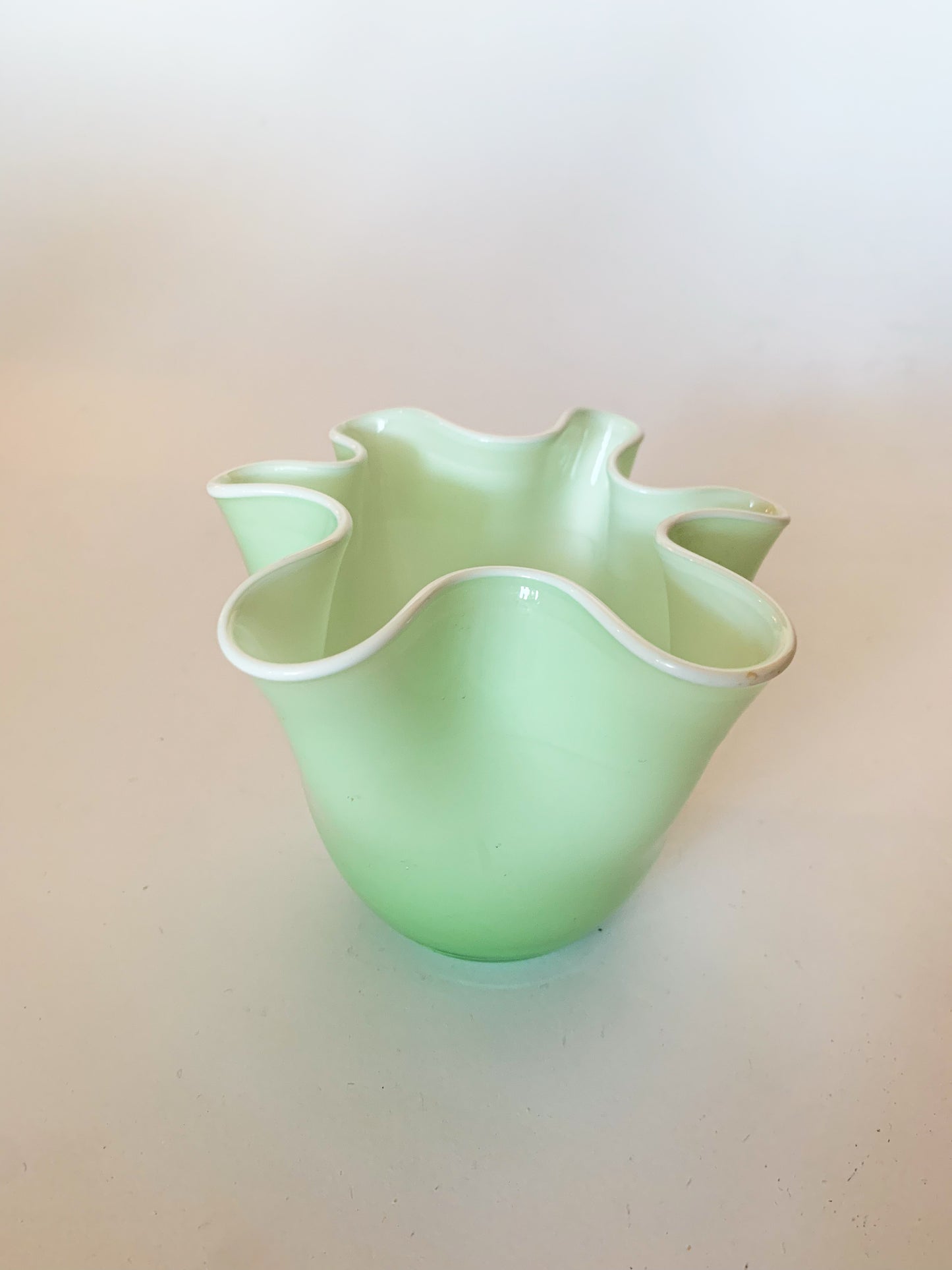 Mint Green Blown Glass Fazzaletto Handkerchief Vase in the Style of Venini